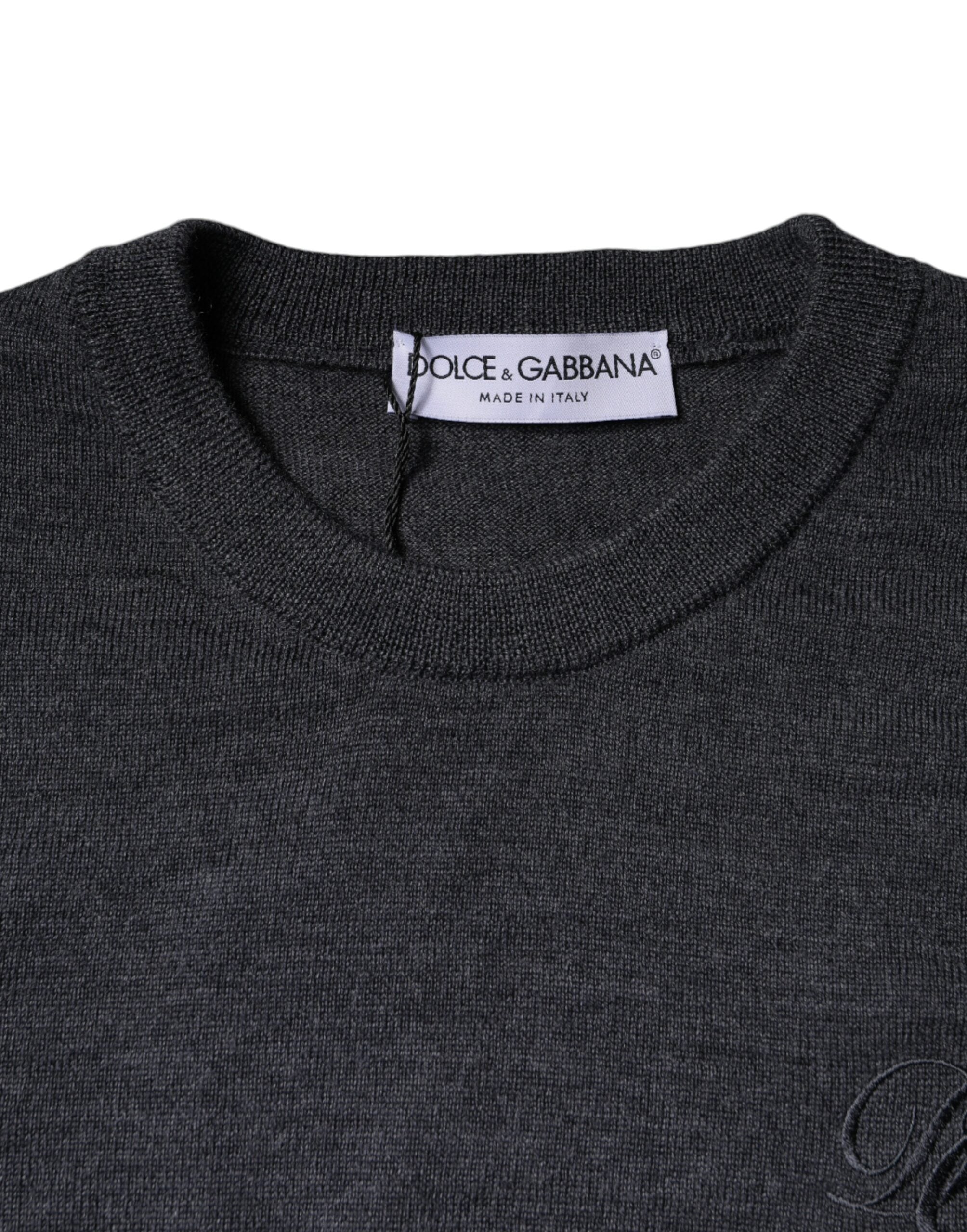 Dolce & Gabbana Dark Gray Wool Crew Neck Pullover Sweater -   -  Dolce & Gabbana.