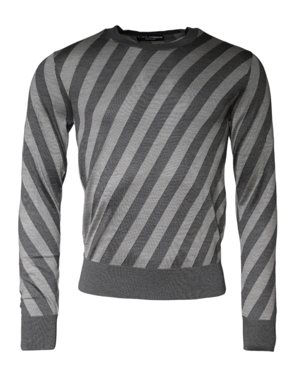 Dolce & Gabbana Gray Stripes Long Sleeve Round Neck Pullover Sweater -   -  Dolce & Gabbana.