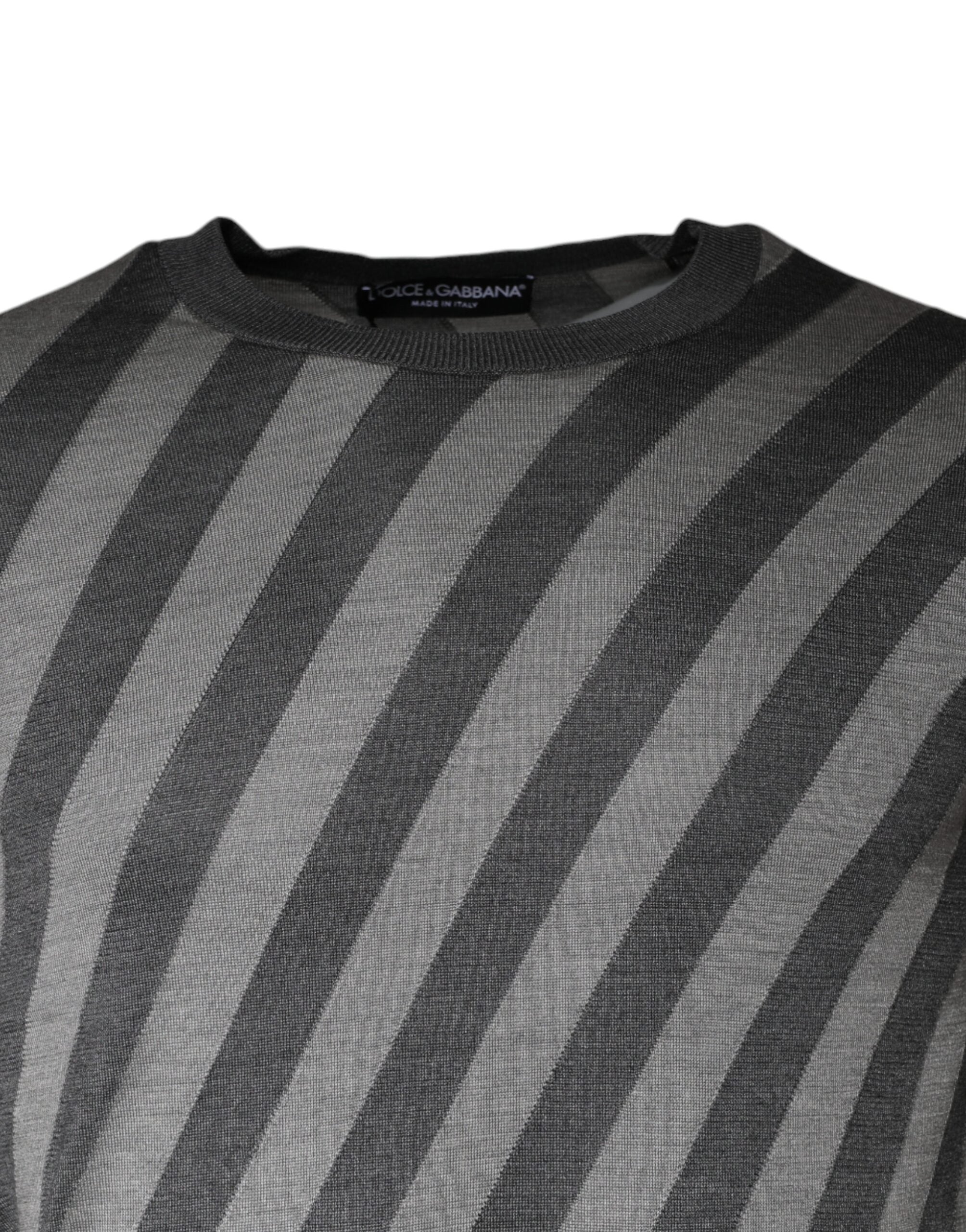 Dolce & Gabbana Gray Stripes Long Sleeve Round Neck Pullover Sweater -   -  Dolce & Gabbana.