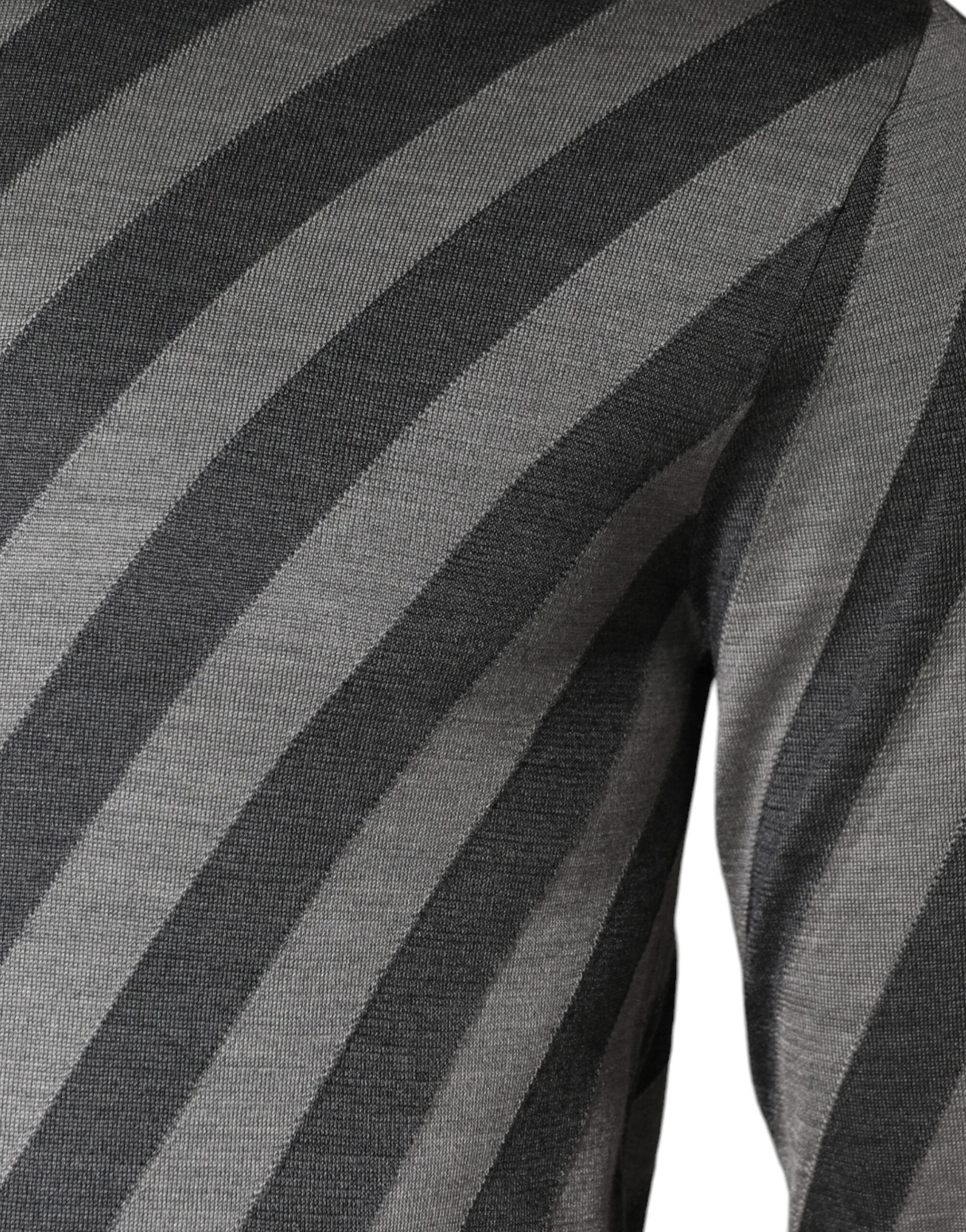 Dolce & Gabbana Gray Stripes Long Sleeve Round Neck Pullover Sweater -   -  Dolce & Gabbana.