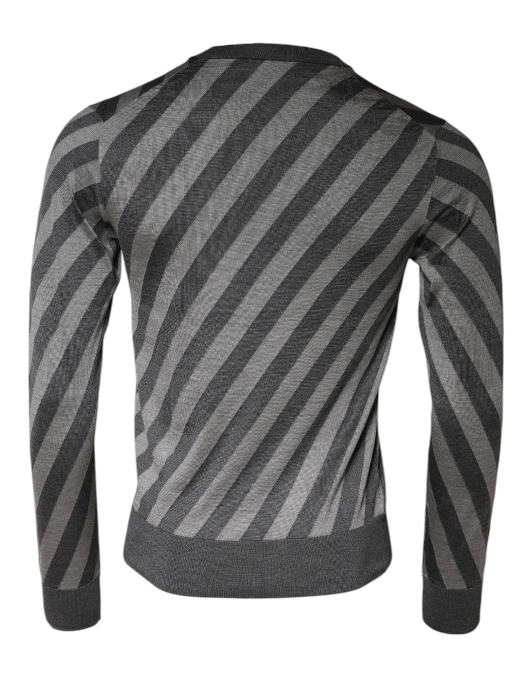 Dolce & Gabbana Gray Stripes Long Sleeve Round Neck Pullover Sweater -   -  Dolce & Gabbana.