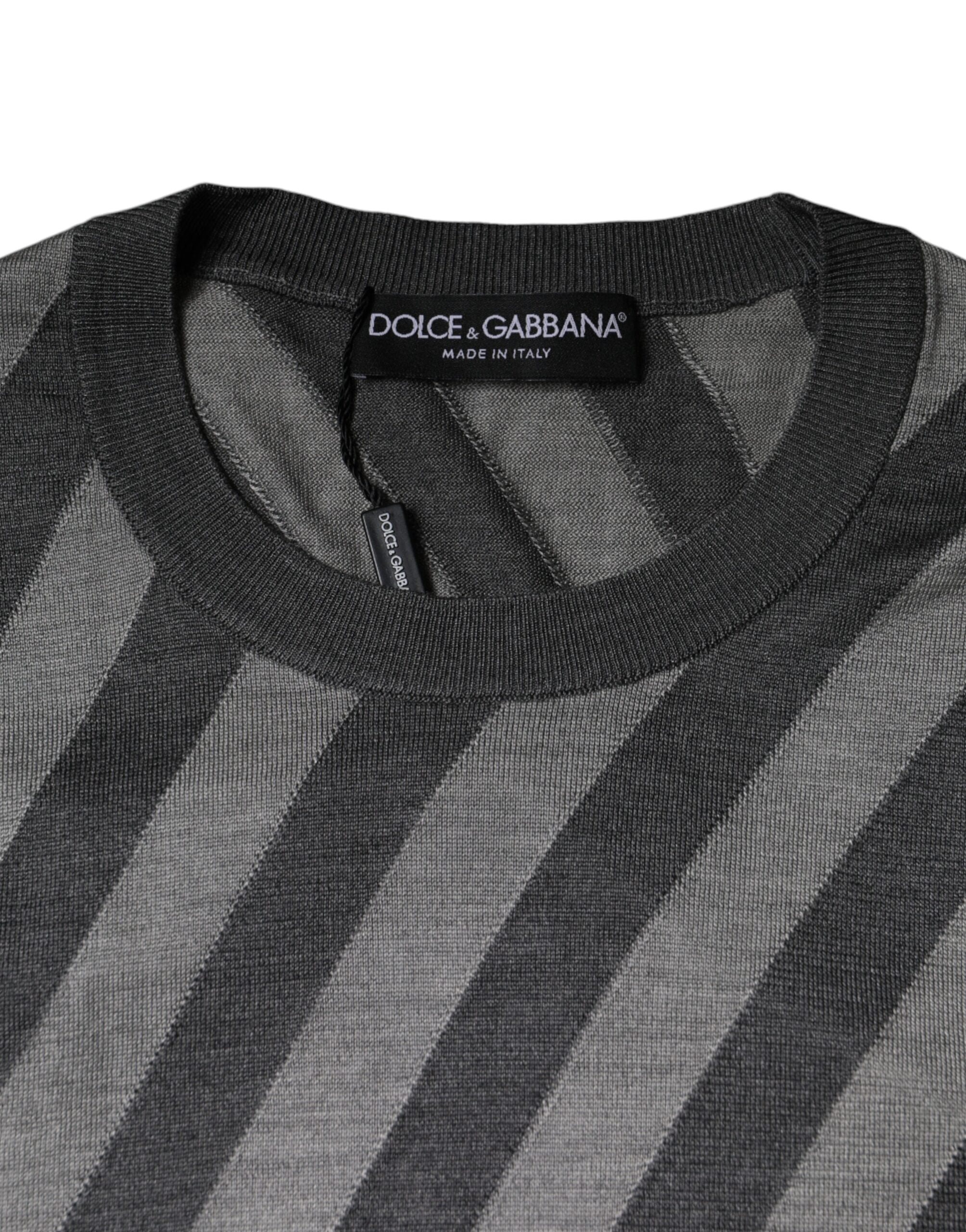 Dolce & Gabbana Gray Stripes Long Sleeve Round Neck Pullover Sweater -   -  Dolce & Gabbana.