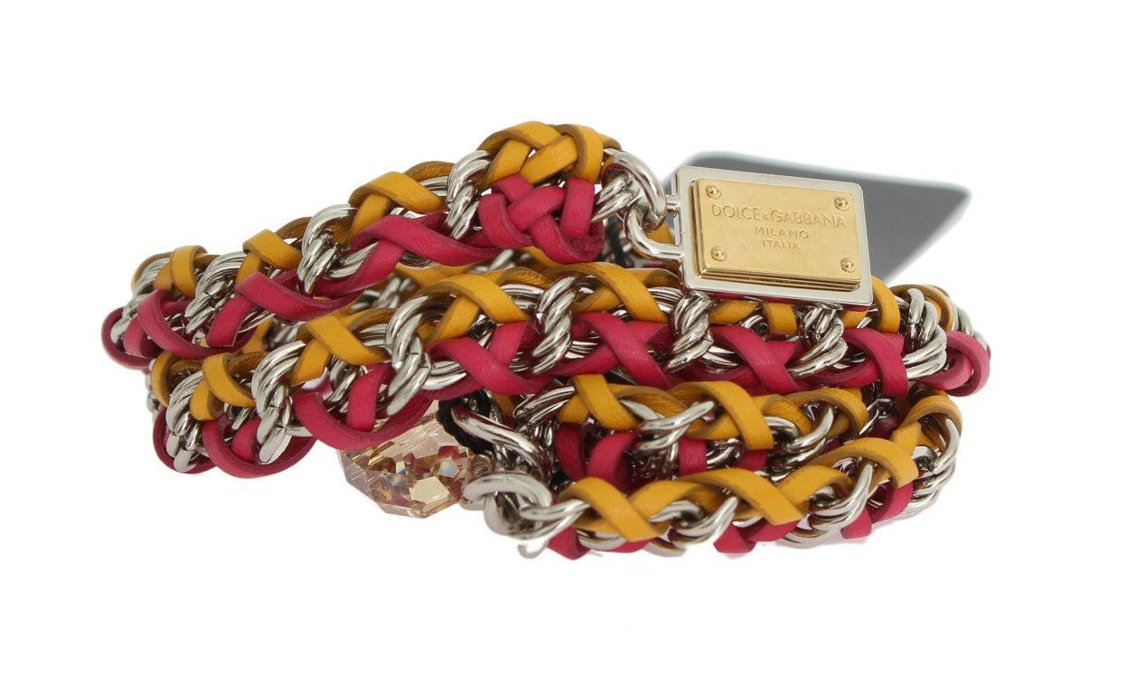 Dolce & Gabbana Red Yellow Leather Crystal Belt -   -  Dolce & Gabbana.