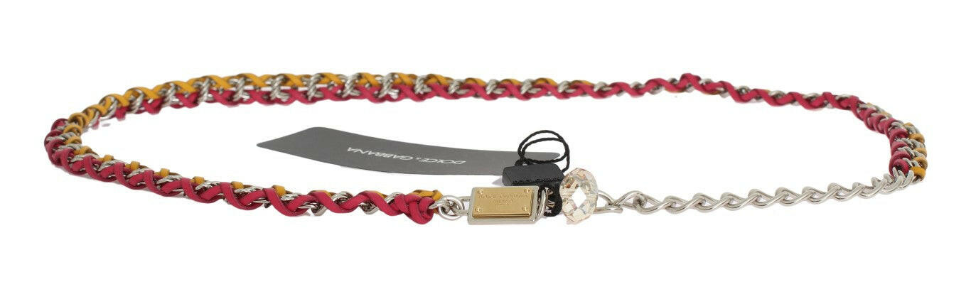 Dolce & Gabbana Red Yellow Leather Crystal Belt -   -  Dolce & Gabbana.