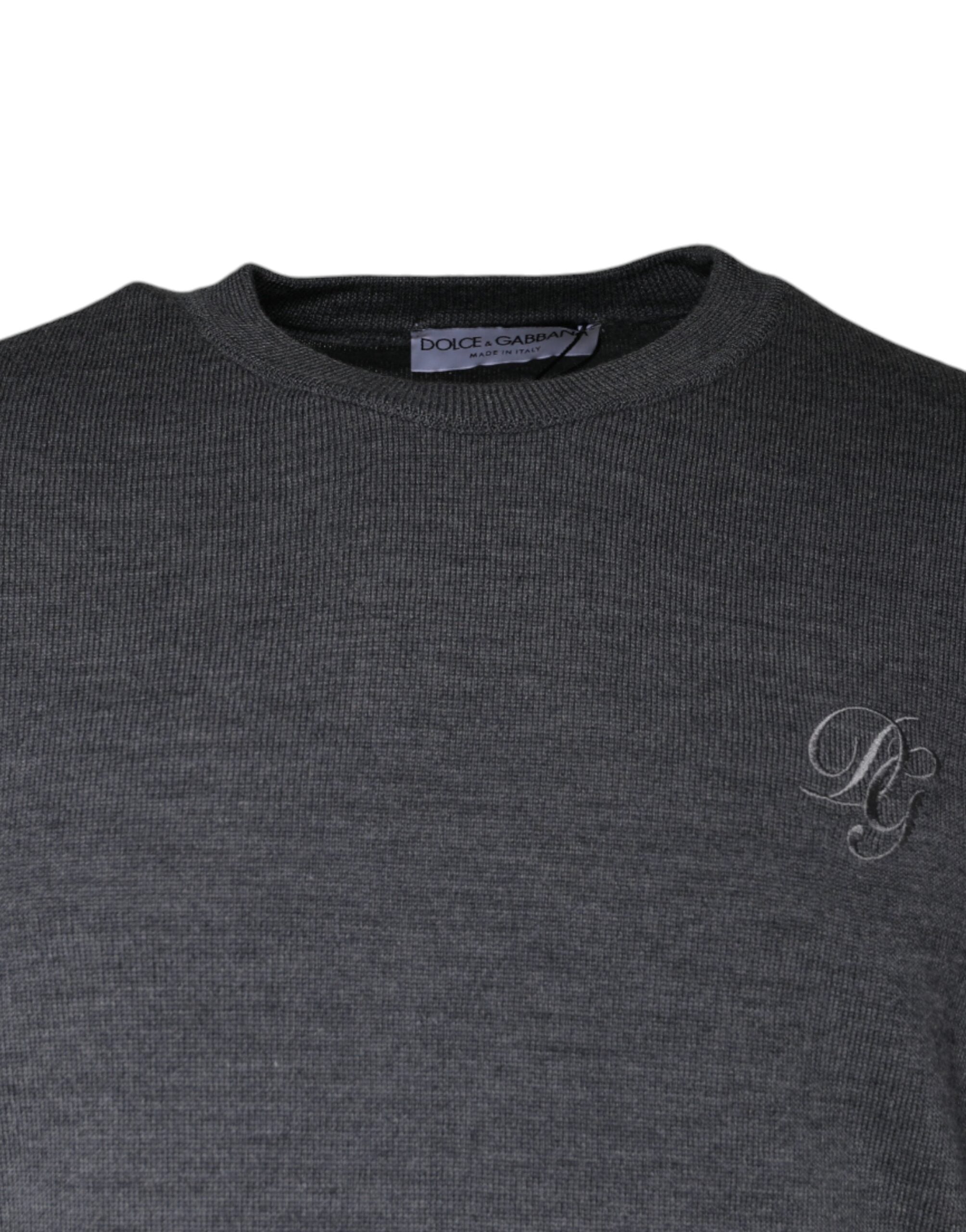 Dolce & Gabbana Dark Gray Wool Crew Neck Pullover Sweater -   -  Dolce & Gabbana.