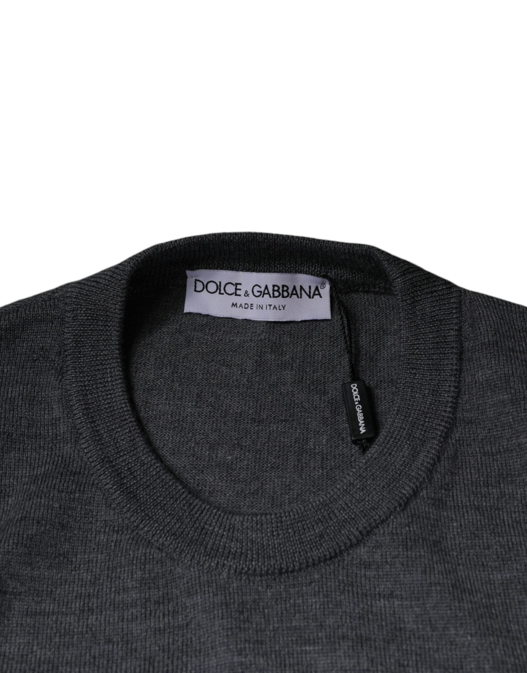 Dolce & Gabbana Dark Gray Wool Crew Neck Pullover Sweater -   -  Dolce & Gabbana.