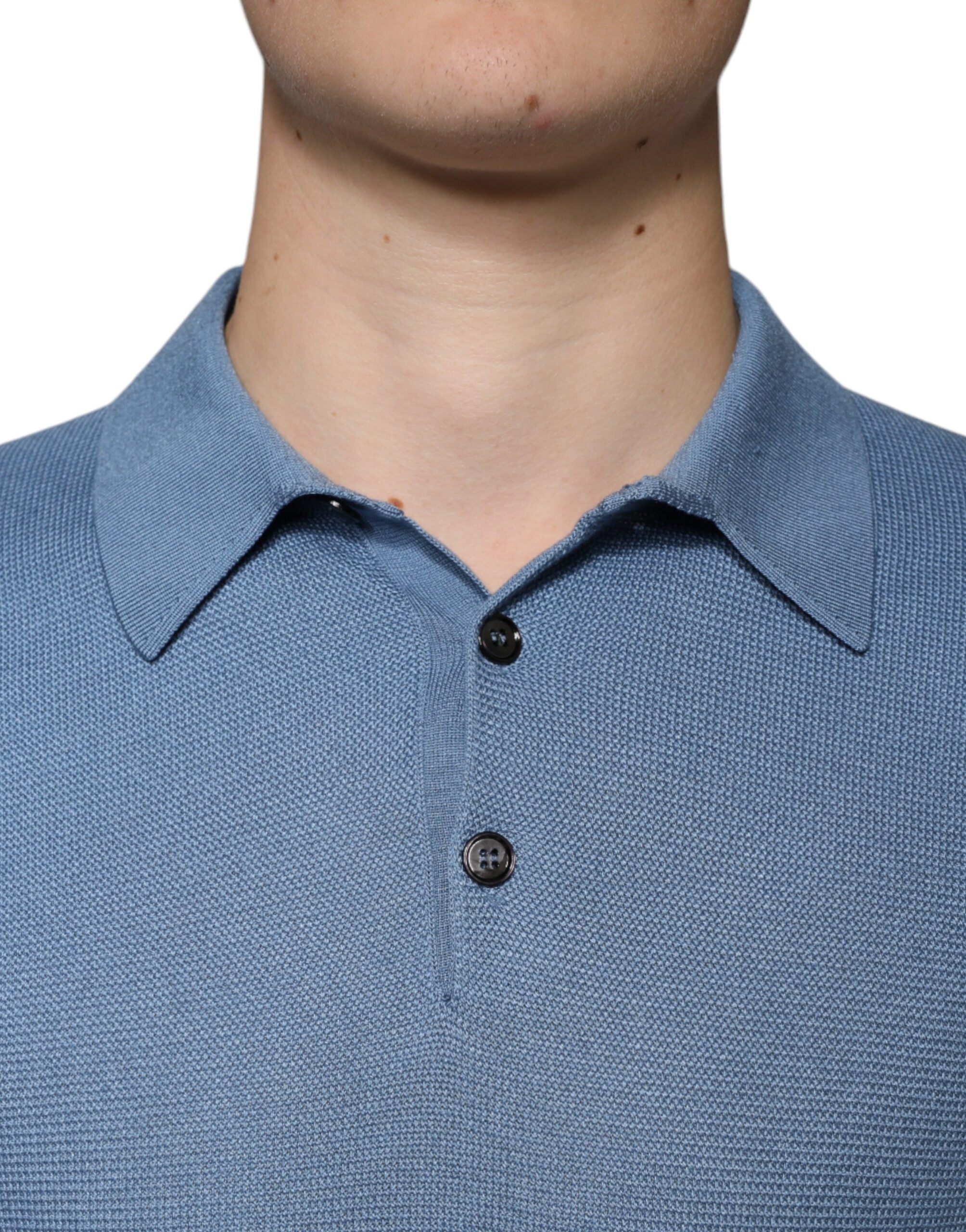 Dolce & Gabbana Sky Blue Silk Collared Men Pullover Sweater -   -  Dolce & Gabbana.