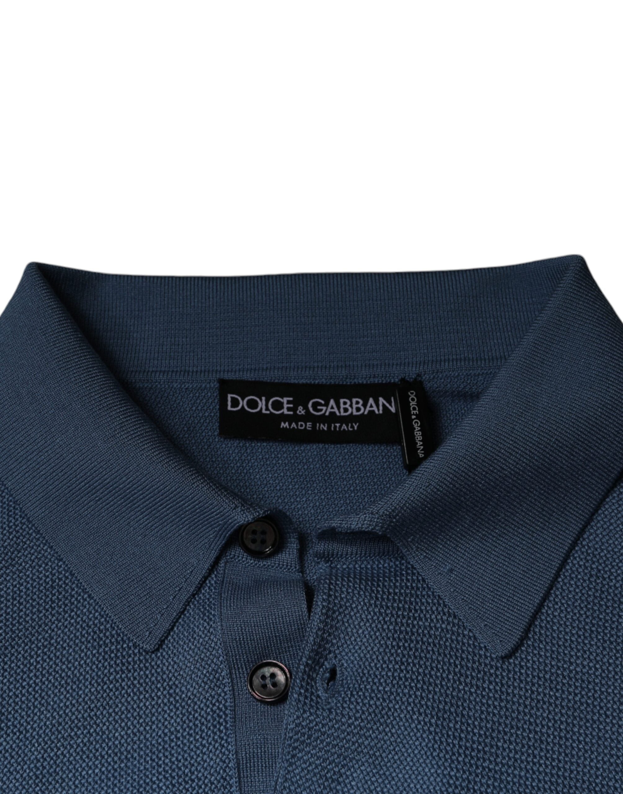 Dolce & Gabbana Sky Blue Silk Collared Men Pullover Sweater -   -  Dolce & Gabbana.