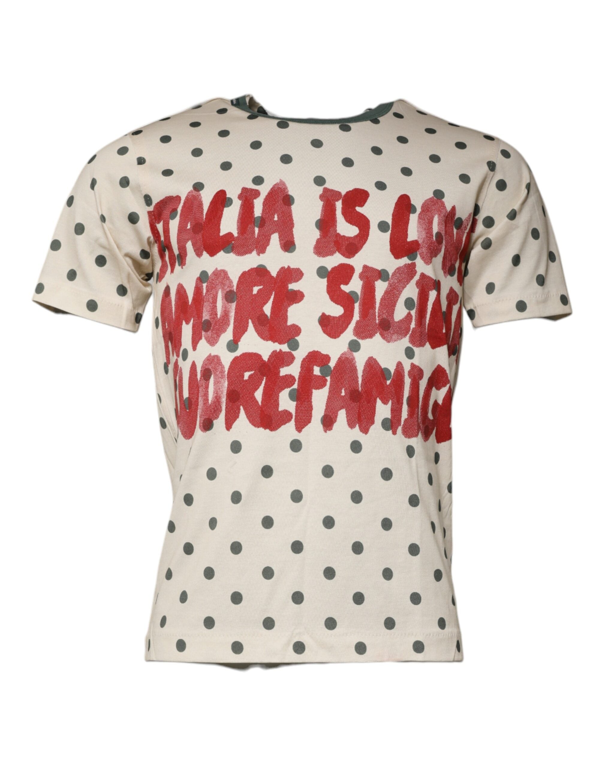 Dolce & Gabbana Beige Graphic Print Polka Dot Cotton T-shirt -   -  Dolce & Gabbana.