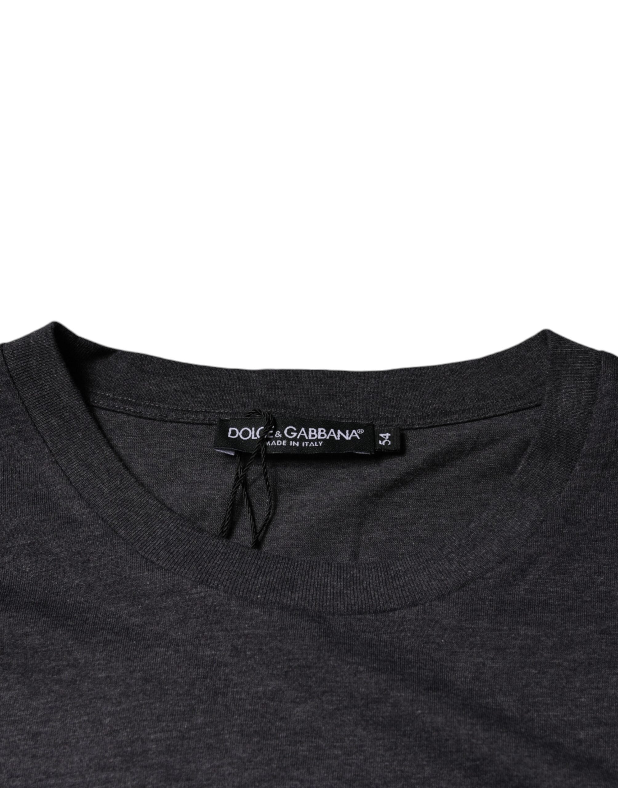 Dolce & Gabbana Gray Logo Patch Cotton Crew Neck T-shirt -   -  Dolce & Gabbana.