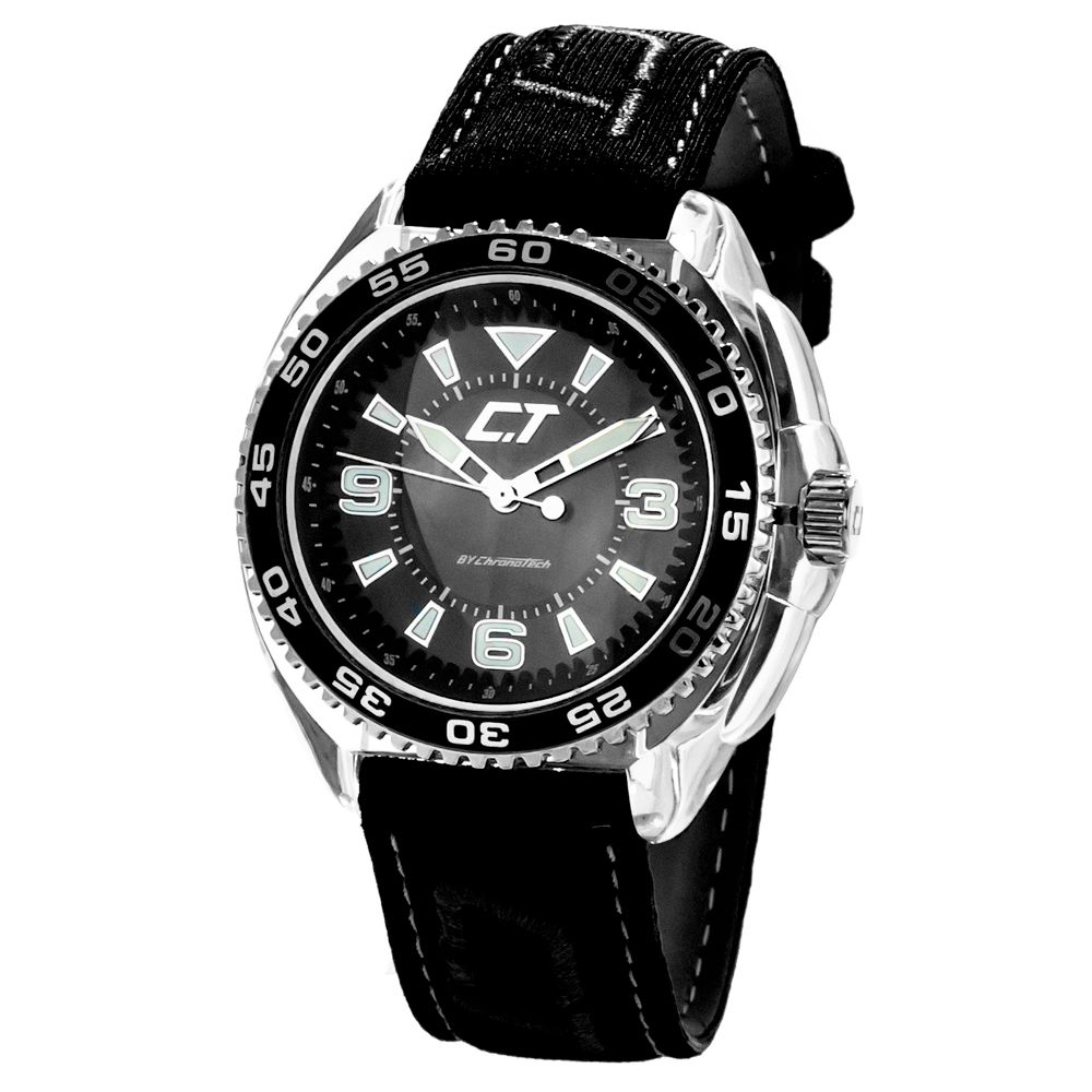 Chronotech Black Leather Watch -   -  Chronotech.