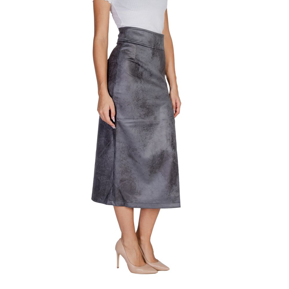 Only Gray Artificial Leather Skirt -   -  Only.