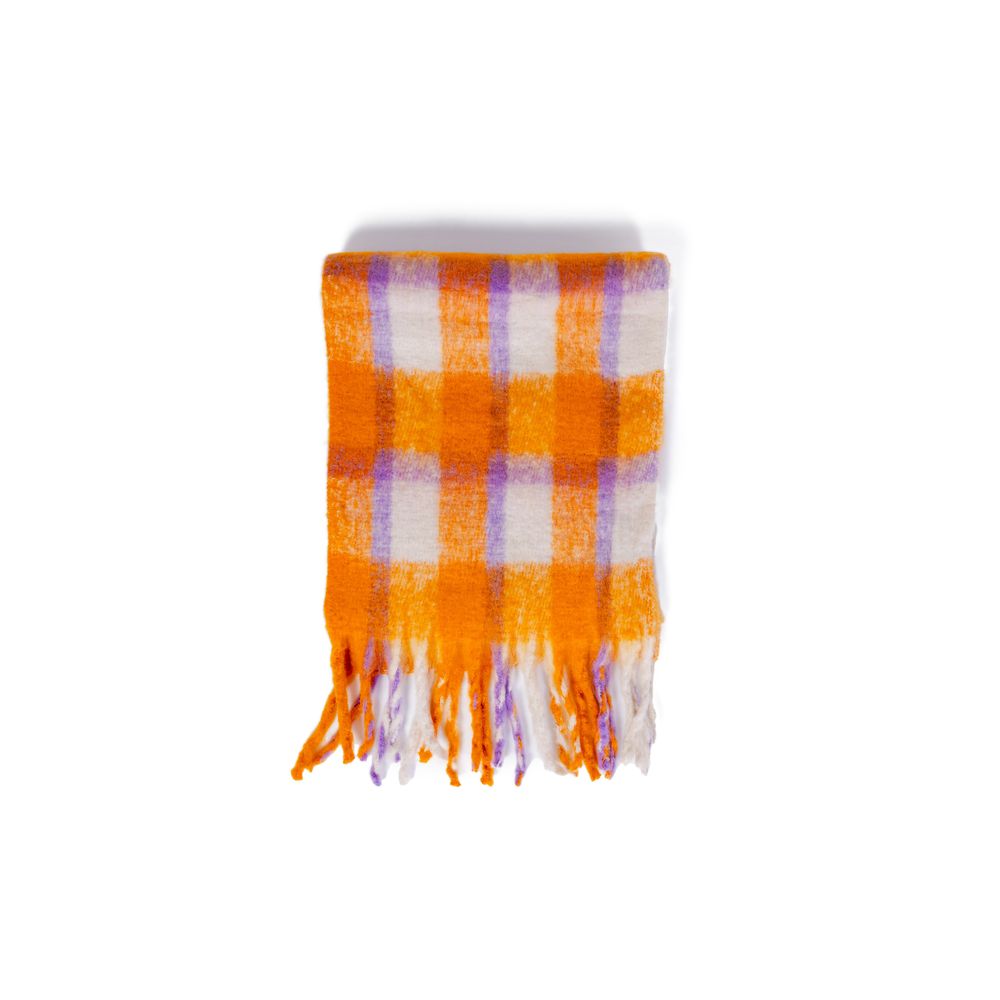 Only - Vibrant Checked Fringe Scarf - Orange