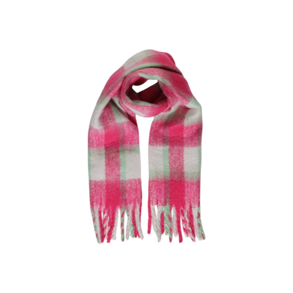 Only - Vibrant Checked Fringe Scarf - Pink Multicolor