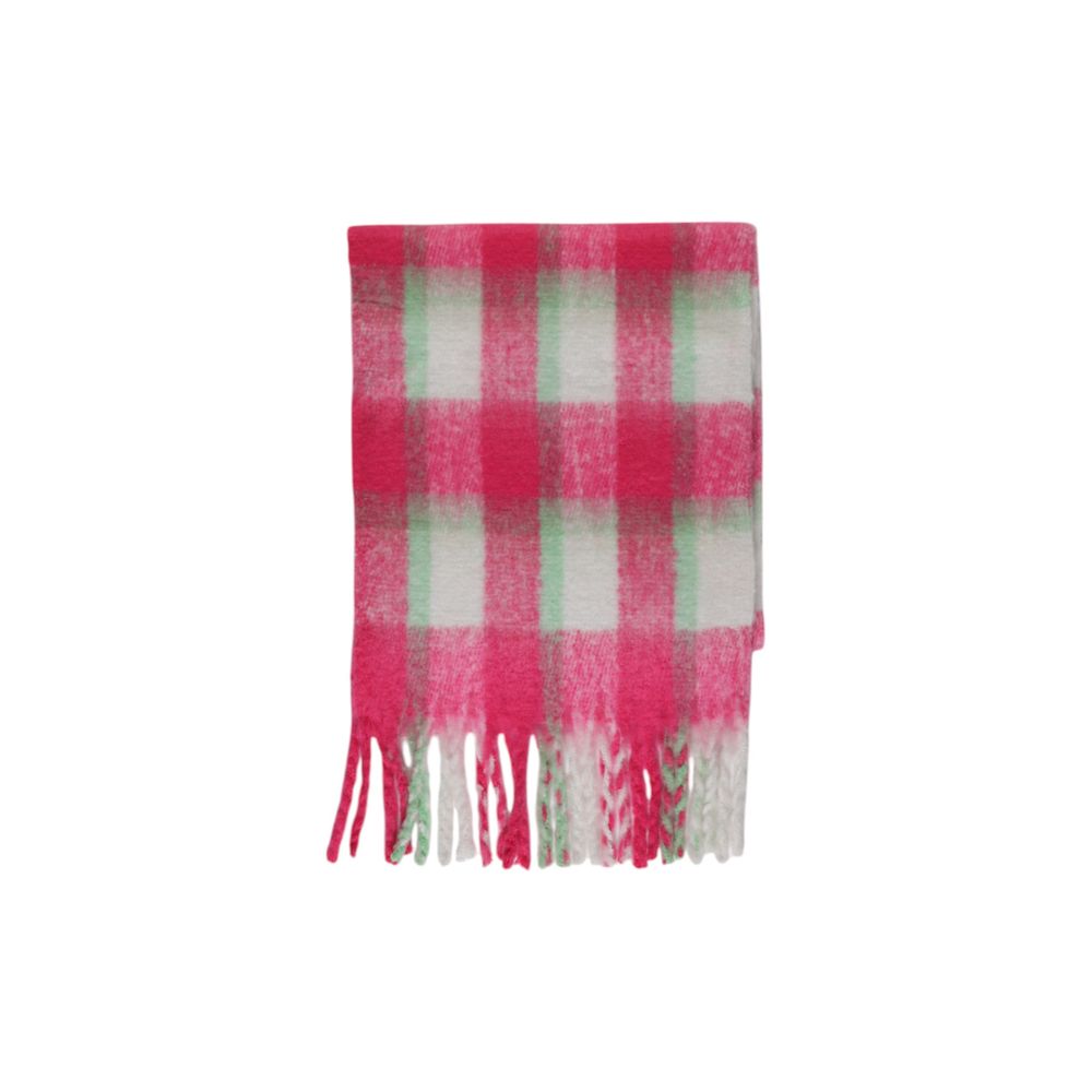 Only - Vibrant Checked Fringe Scarf - Pink Multicolor