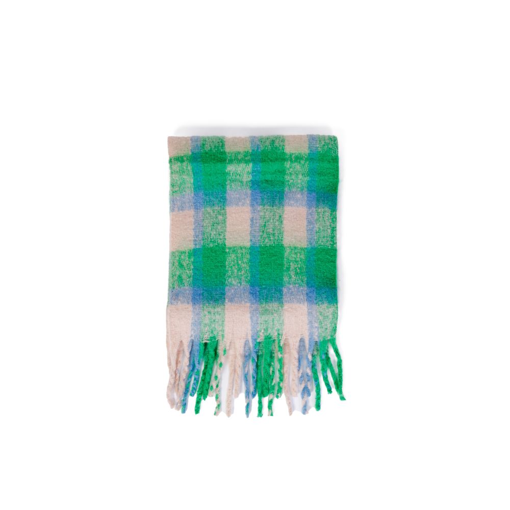 Only - Classic Check Fringe Scarf - Green Multi