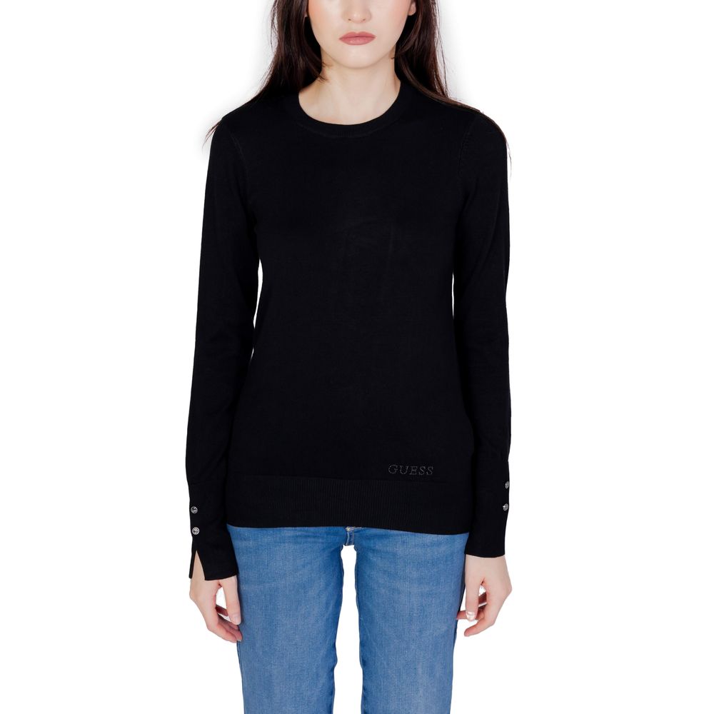 Guess - Sophisticated Cotton Crew Neck Sweatshirt with Cuff Buttons - Black