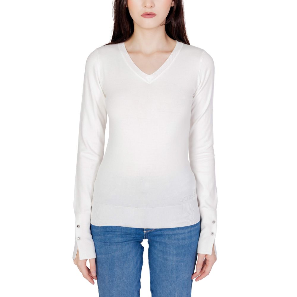 Guess - Refined V-Neck Fitted Cotton Knit Top - White