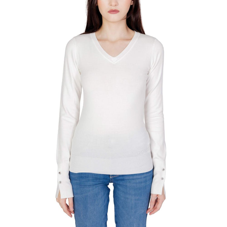 Guess - Refined V-Neck Fitted Cotton Knit Top - White Guess