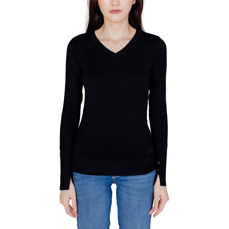 Guess - Refined Fitted Cotton V-Neck Sweater with Button Cuffs - Black Guess