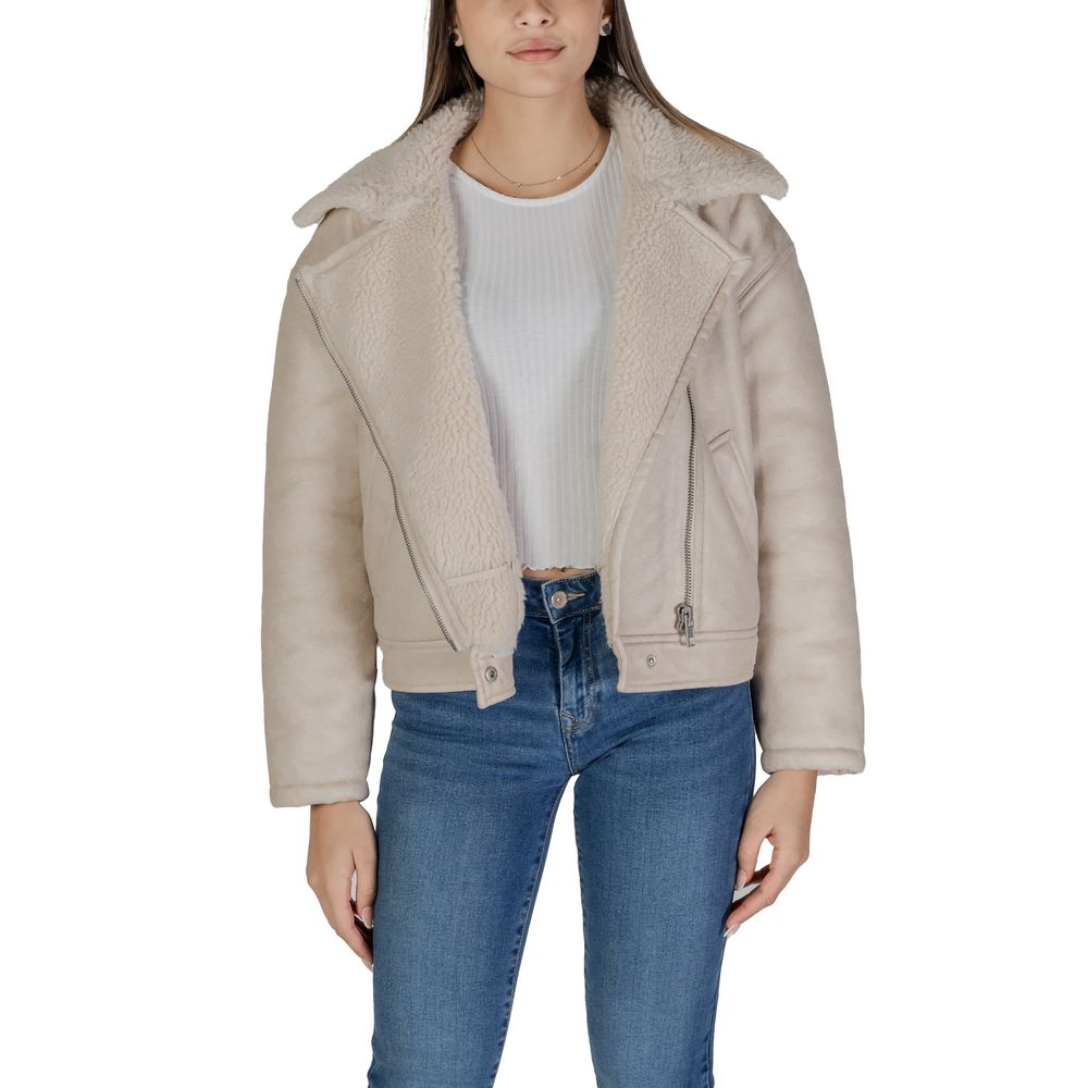 Vila Clothes Beige Artificial Leather Jackets & Coat -   -  Vila Clothes.