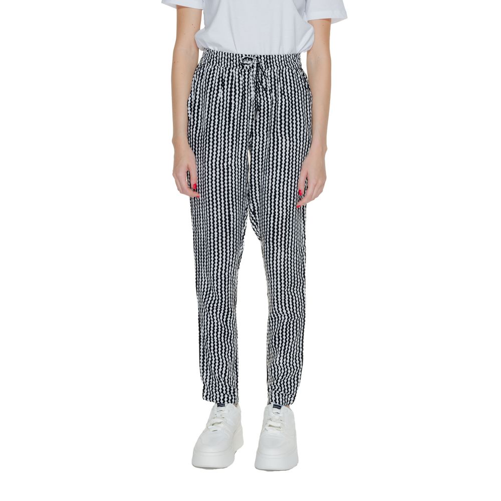 Only - Relaxed Geometric Print Viscose Trousers - Black White