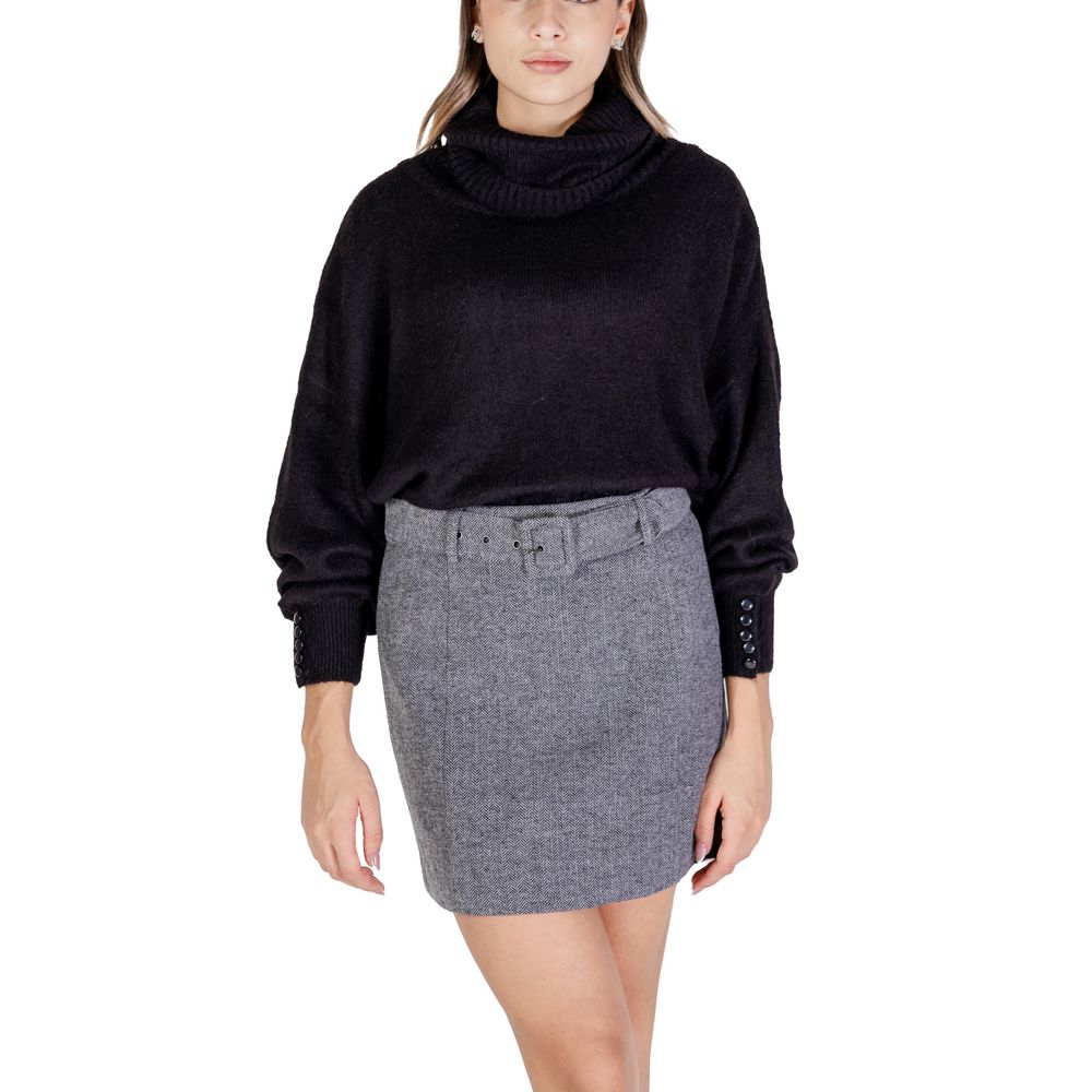 ICHI Black Marabou Turtleneck -   -  ICHI.