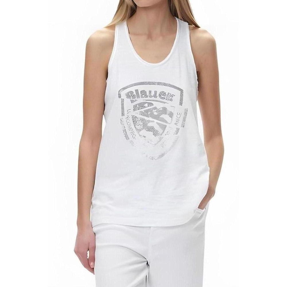 Blauer White Cotton Tank Top -   -  Blauer.