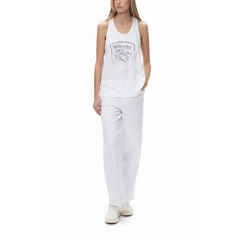 Blauer White Cotton Tank Top -   -  Blauer.