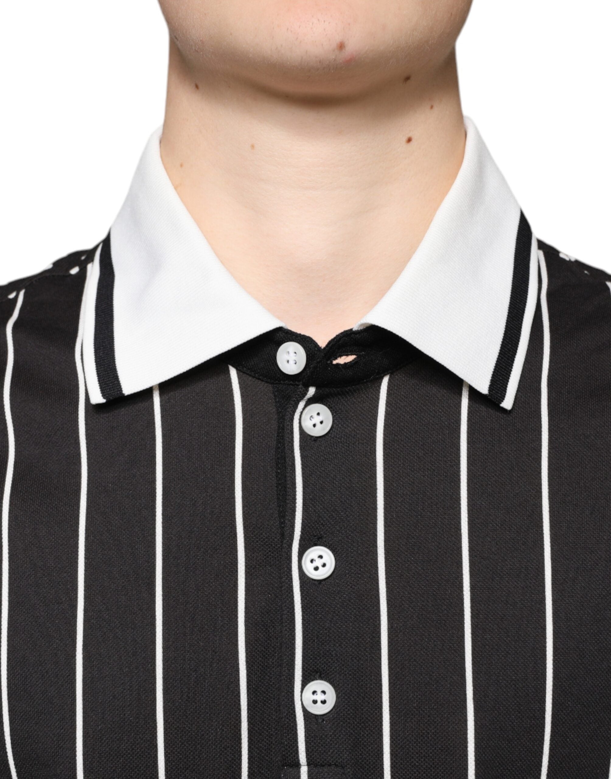 Dolce & Gabbana Black White Stripes Collared Polo T-shirt -   -  Dolce & Gabbana.