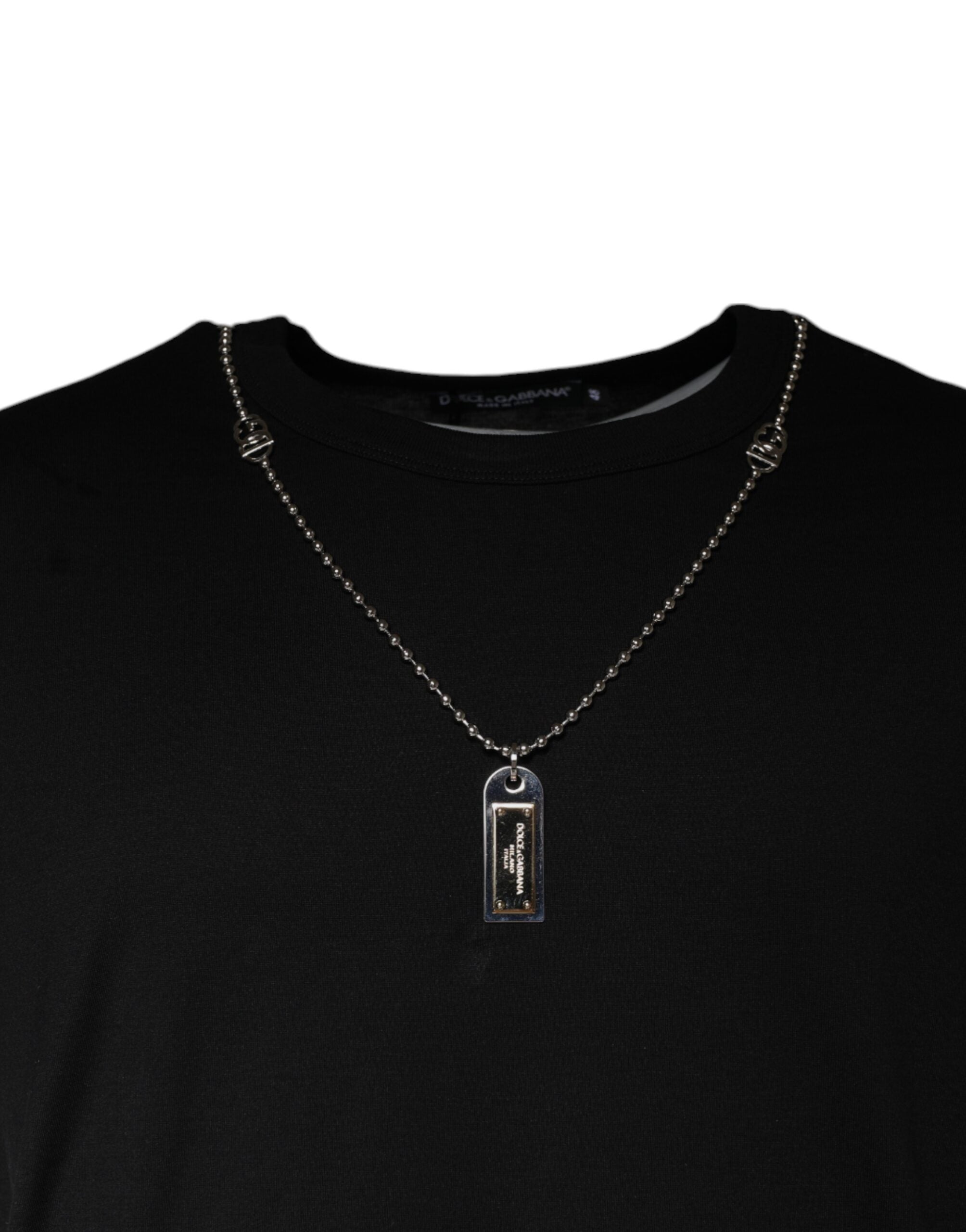 Dolce & Gabbana Black Cotton Necklace Embellished T-shirt -   -  Dolce & Gabbana.
