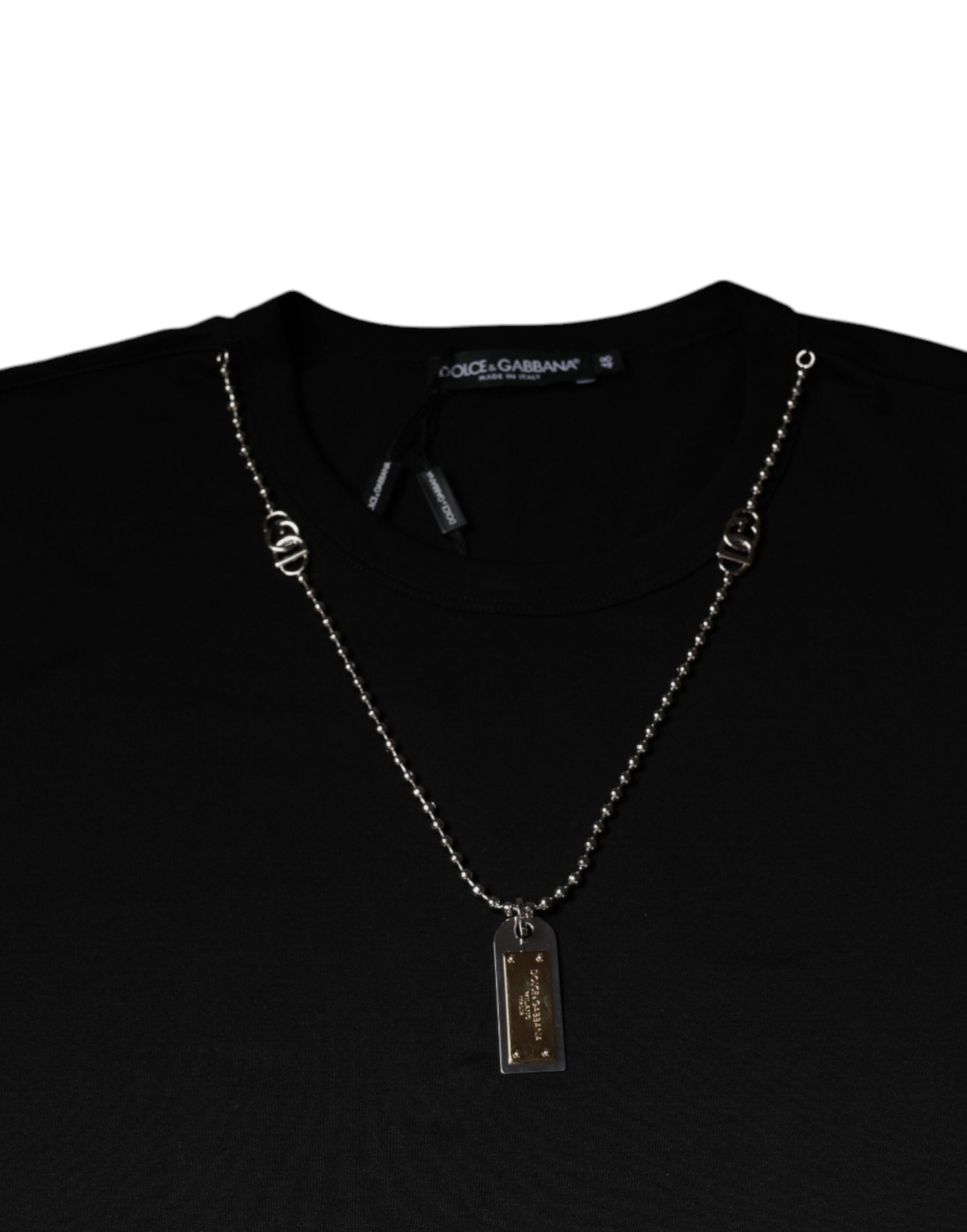 Dolce & Gabbana Black Cotton Necklace Embellished T-shirt -   -  Dolce & Gabbana.