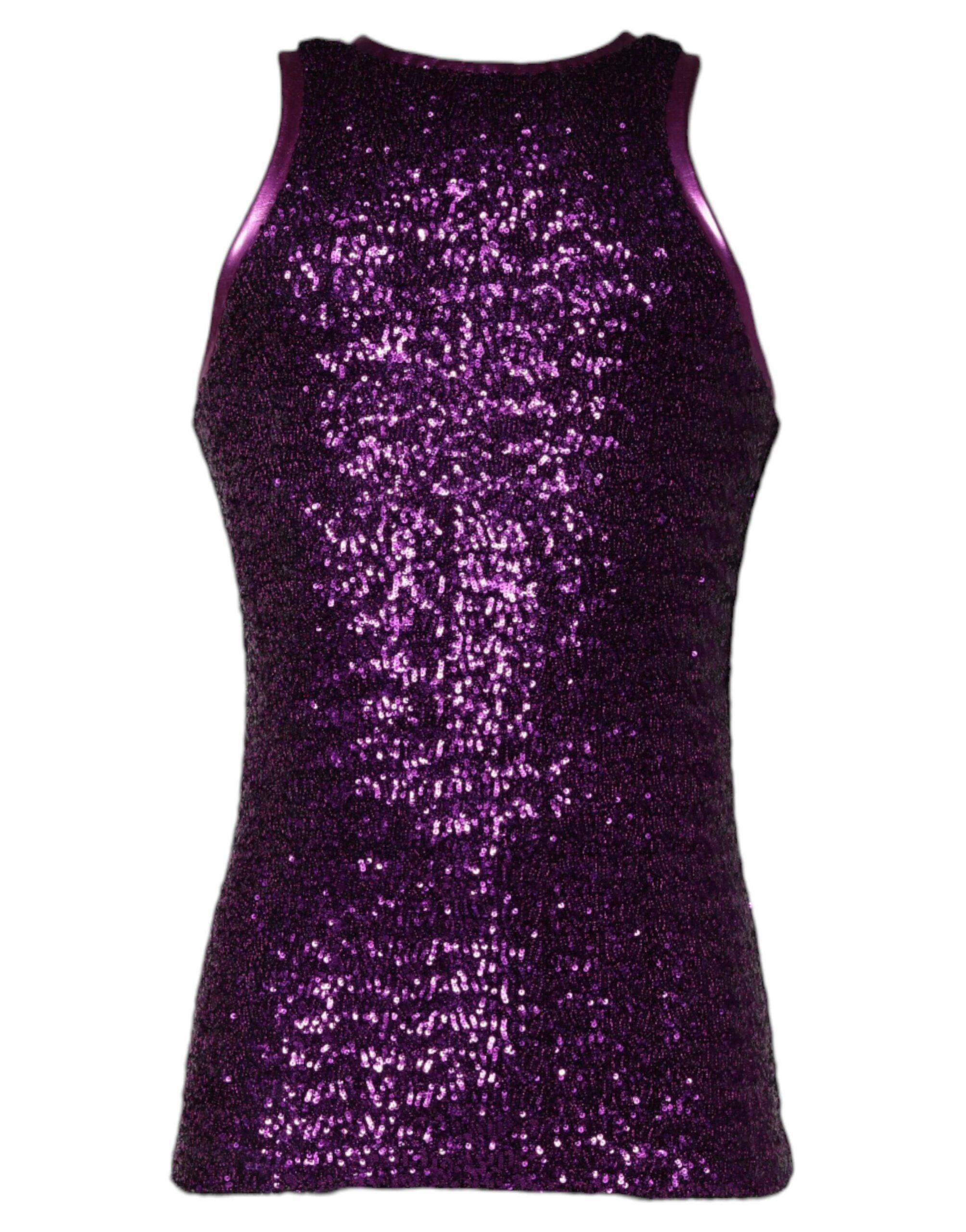 Dolce & Gabbana Purple Sequin Round Neck Sleeveless T-shirt -   -  Dolce & Gabbana.