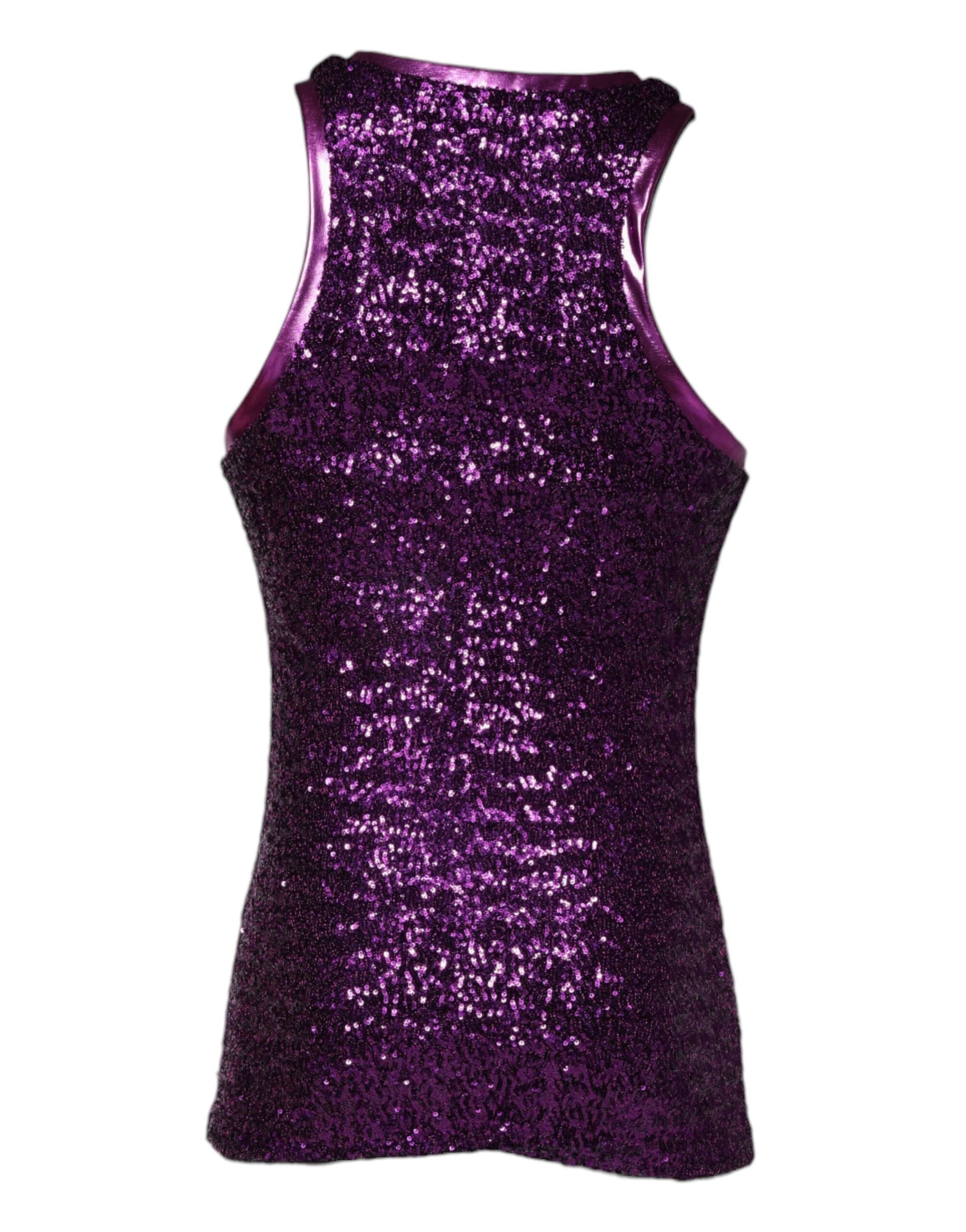 Dolce & Gabbana Purple Sequin Round Neck Sleeveless T-shirt -   -  Dolce & Gabbana.