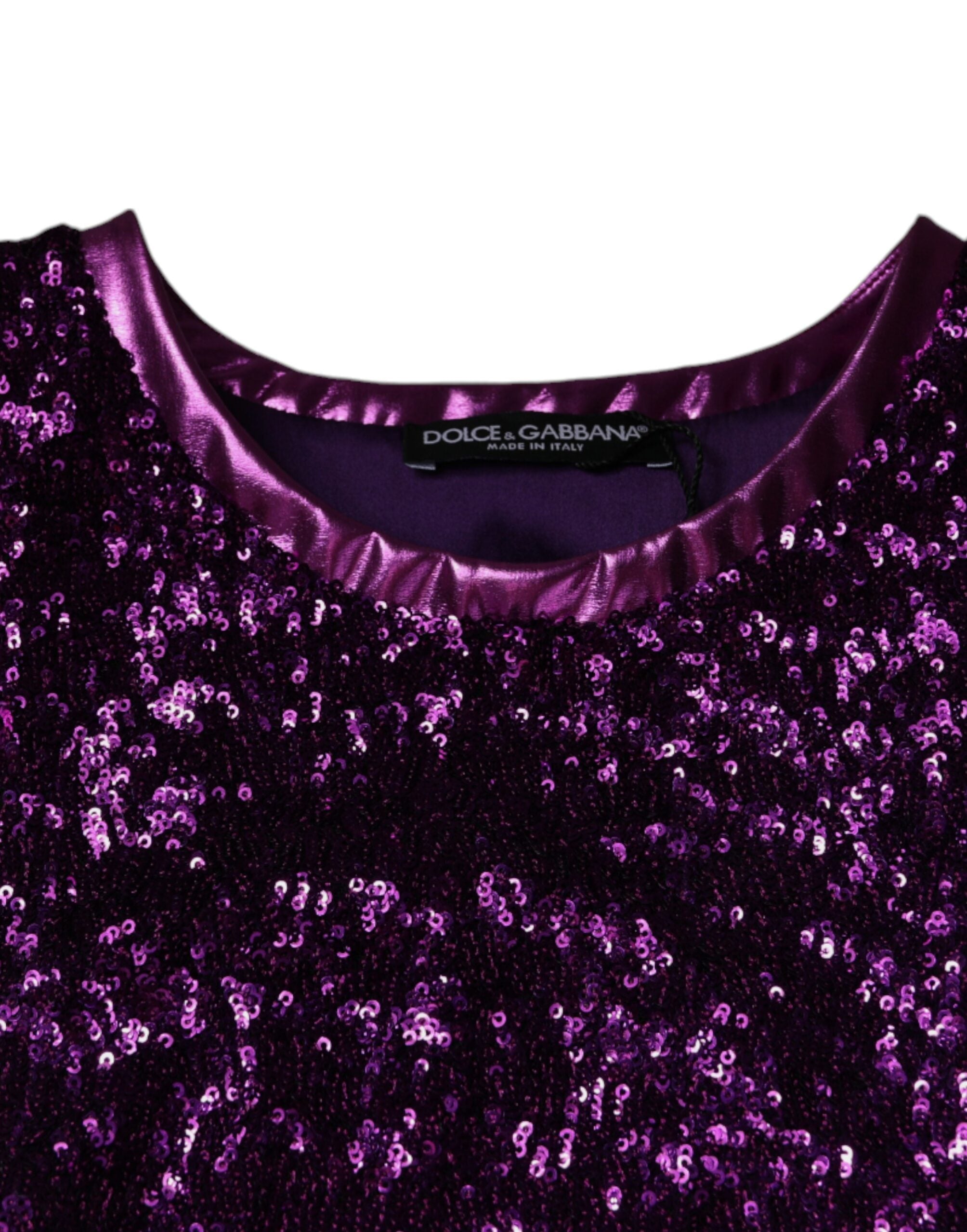 Dolce & Gabbana Purple Sequin Round Neck Sleeveless T-shirt -   -  Dolce & Gabbana.