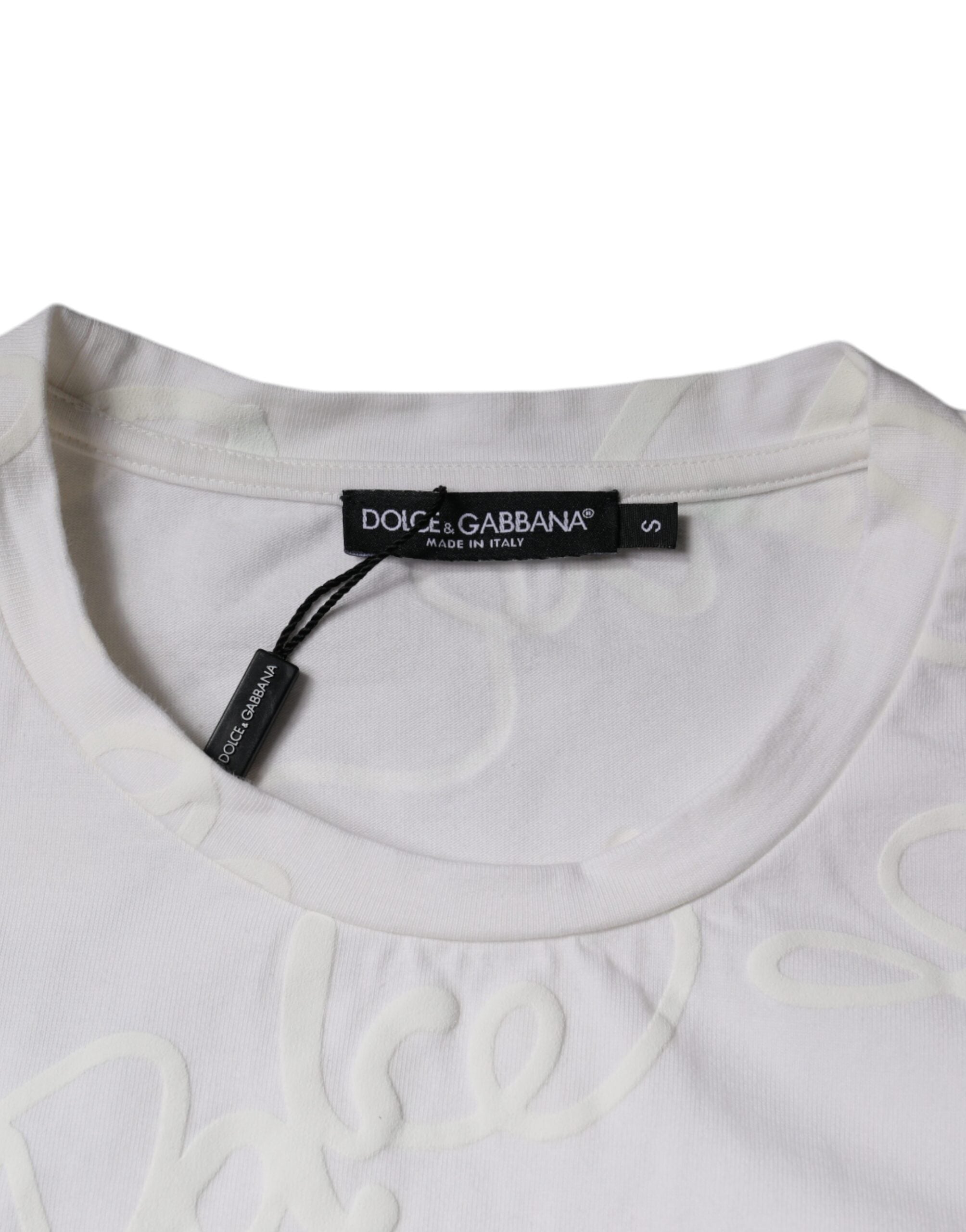 Dolce & Gabbana White Logo Print Cotton Crew Neck T-shirt -   -  Dolce & Gabbana.