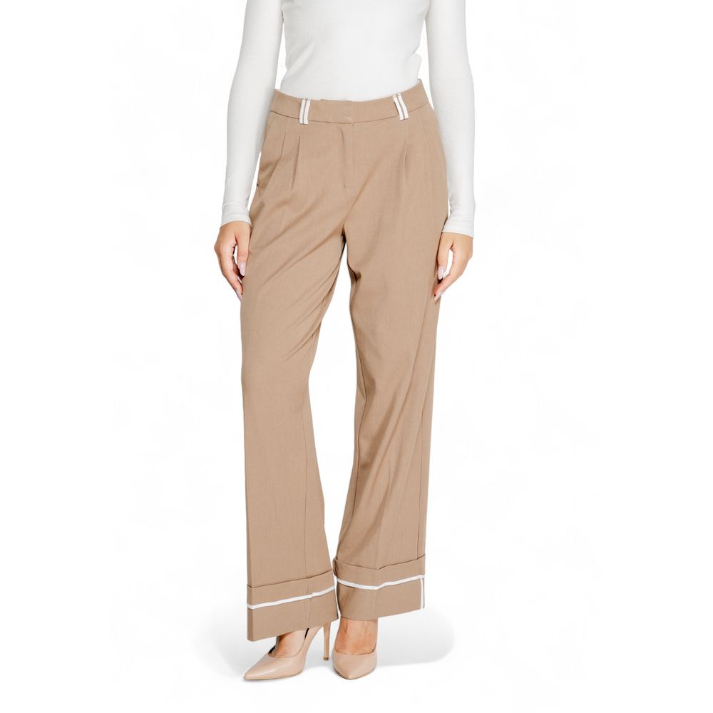 Only - Sophisticated Wide Leg Palazzo Trousers with Contrast Detail - Brown