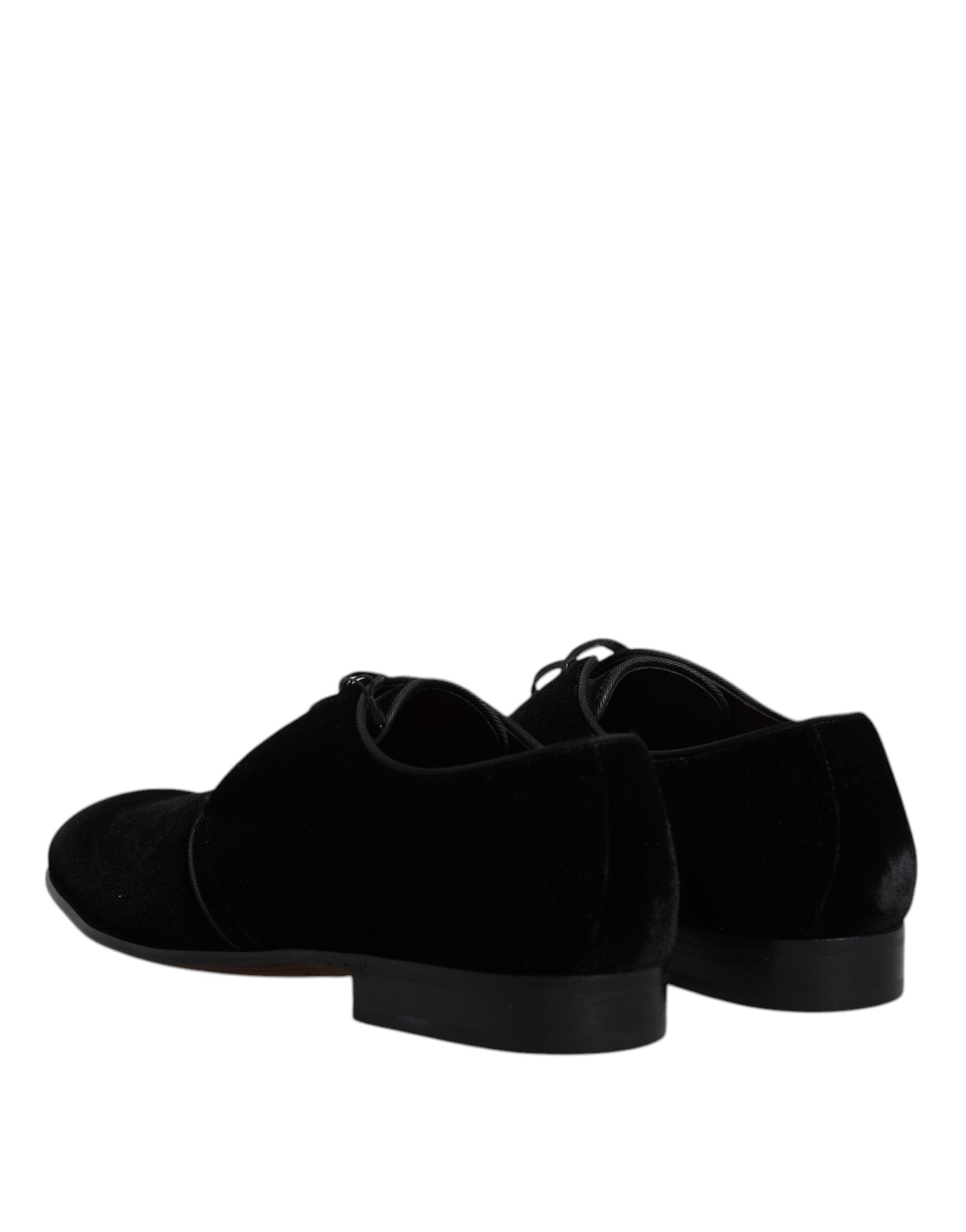 Dolce & Gabbana Black Velvet Leather Lace Up Derby Shoes -   -  Dolce & Gabbana.