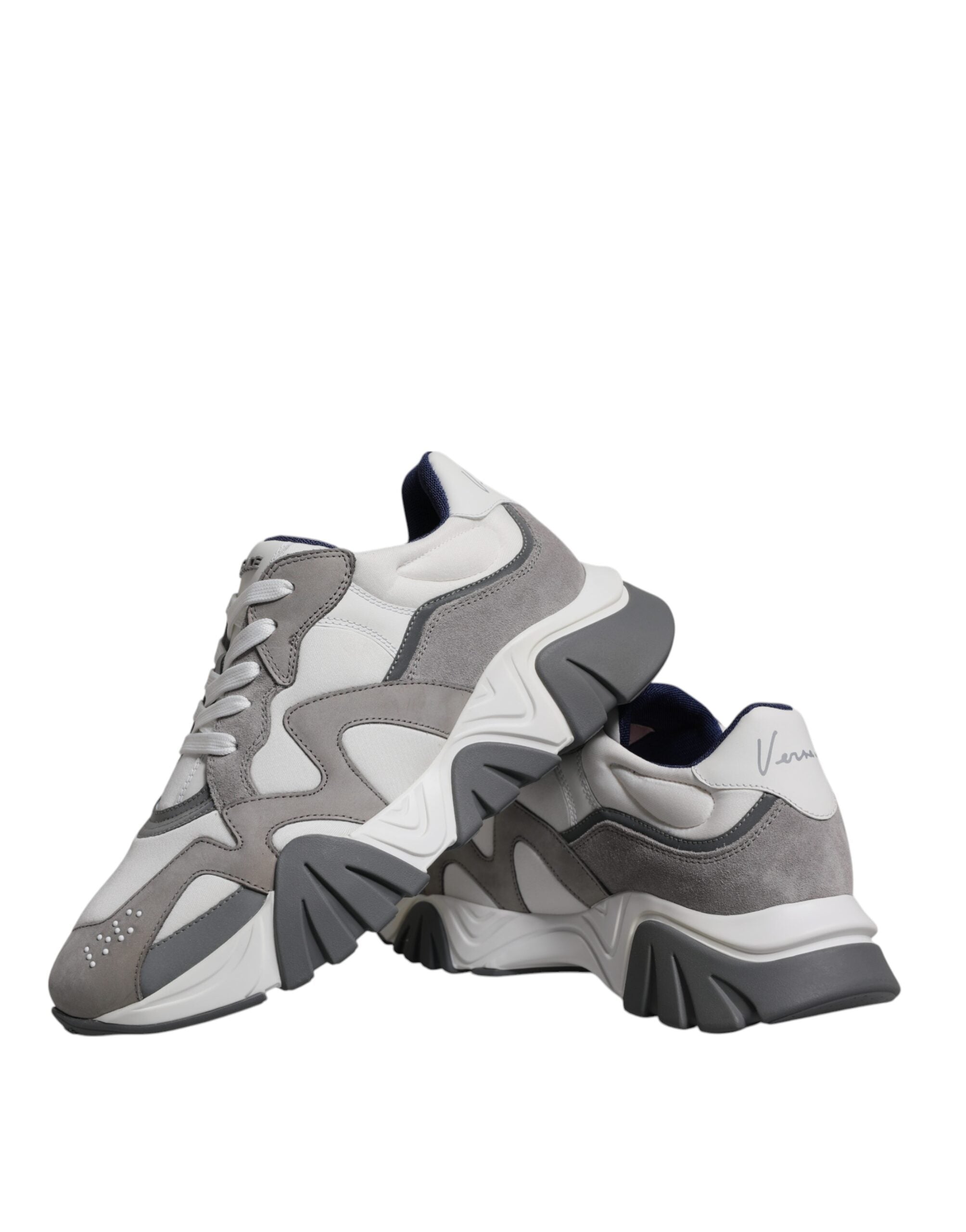 Versace Grey Leather Neoprene Chunky Low Top Squalo Sneakers Shoes -   -  Versace.