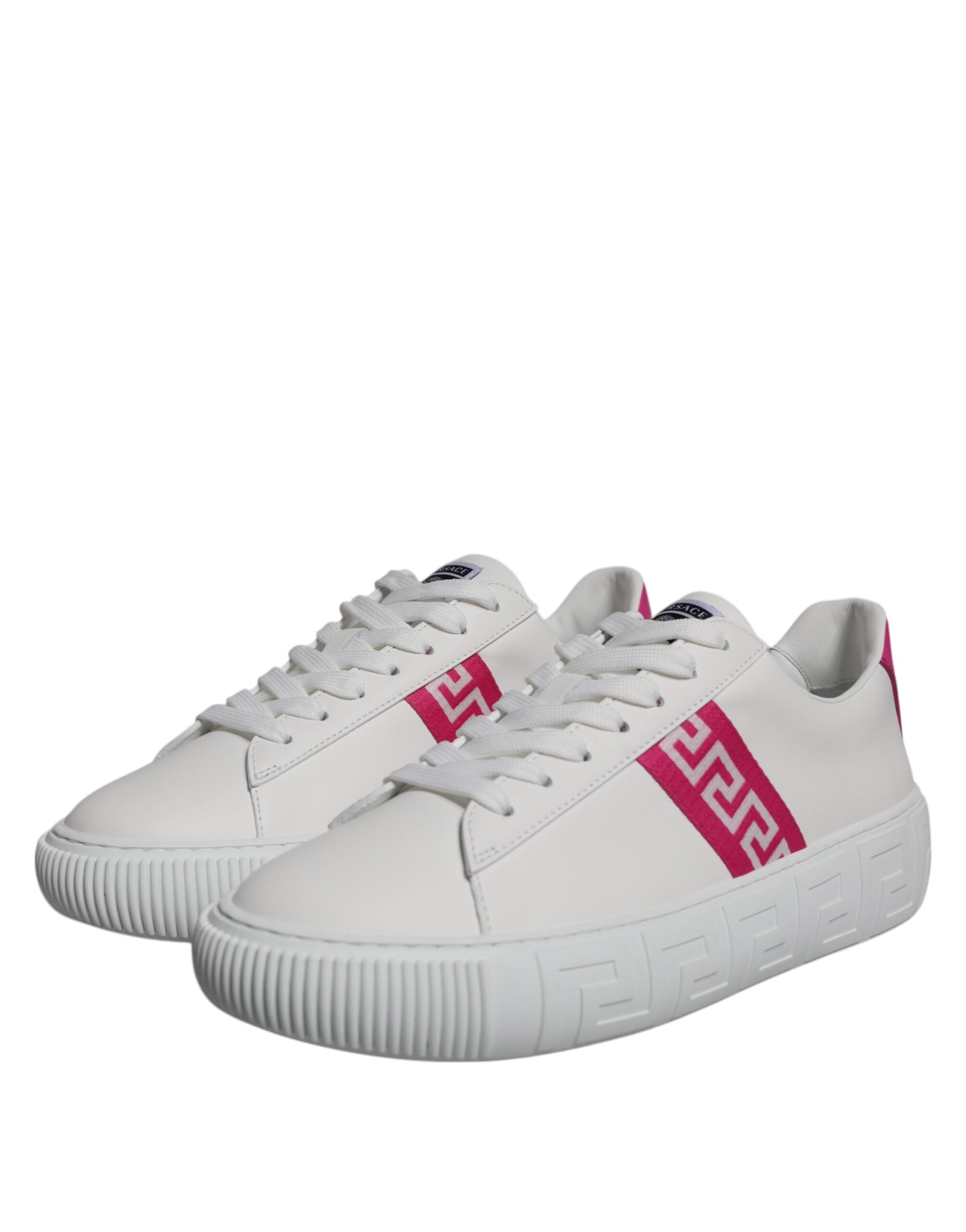 Versace White Pink Greca Print Platform Low Top Sneakers Shoes -   -  Versace.