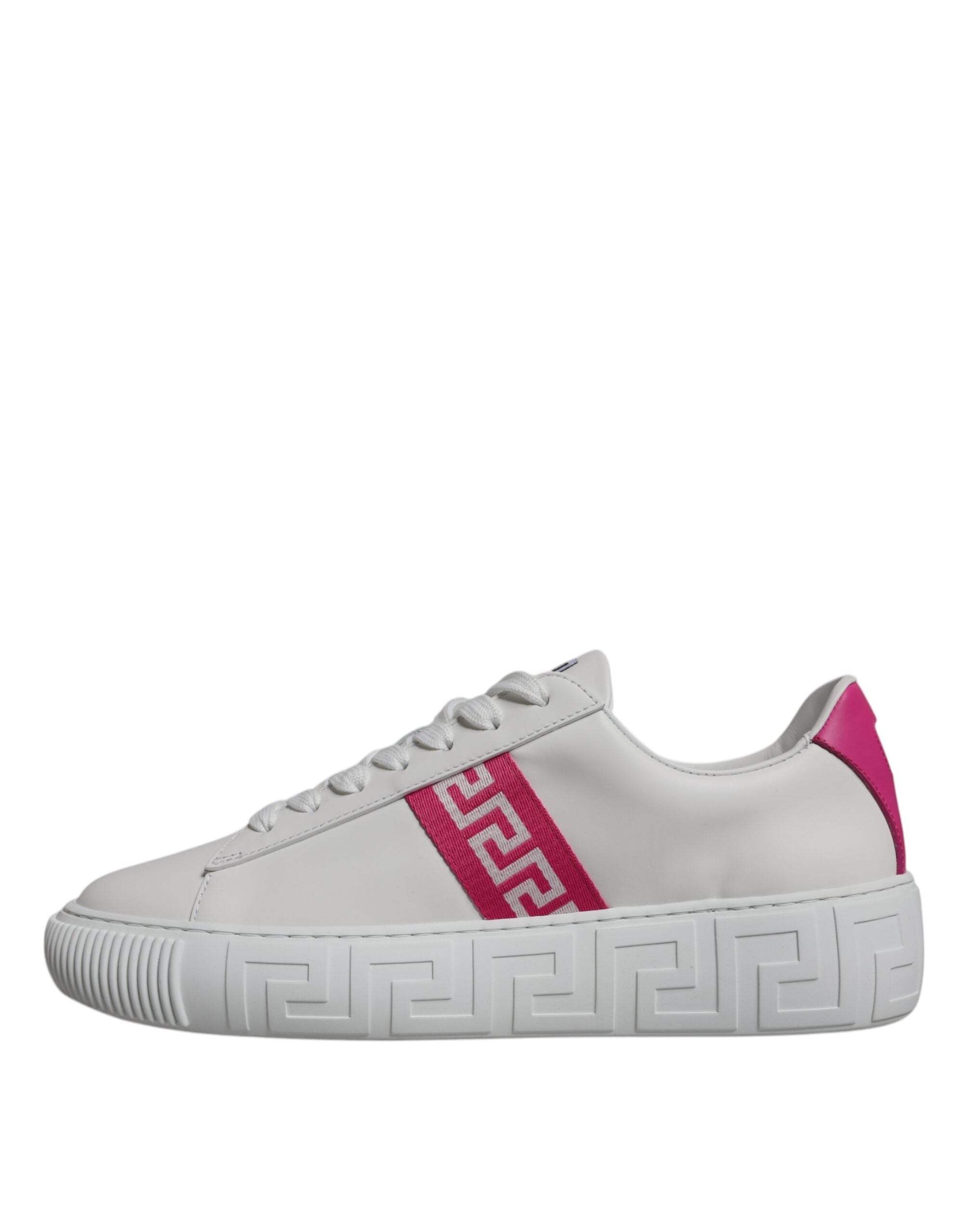 Versace White Pink Greca Print Platform Low Top Sneakers Shoes -   -  Versace.