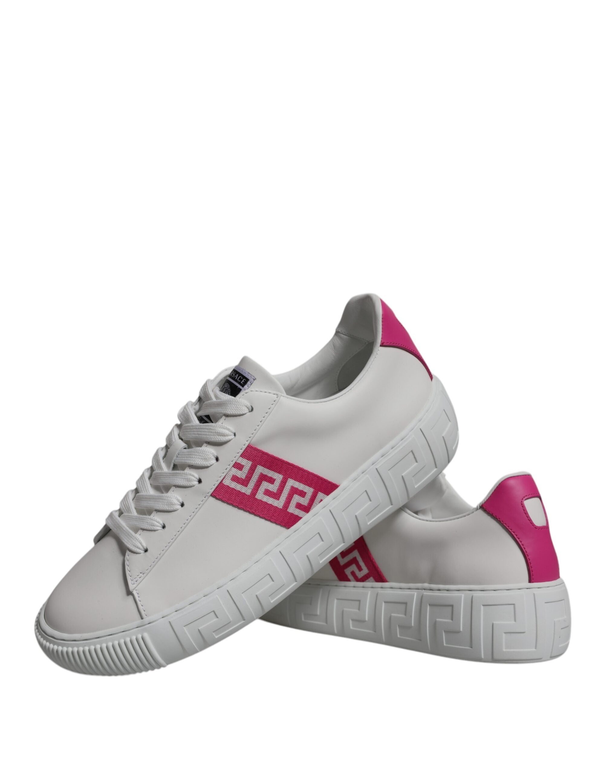 Versace White Pink Greca Print Platform Low Top Sneakers Shoes -   -  Versace.