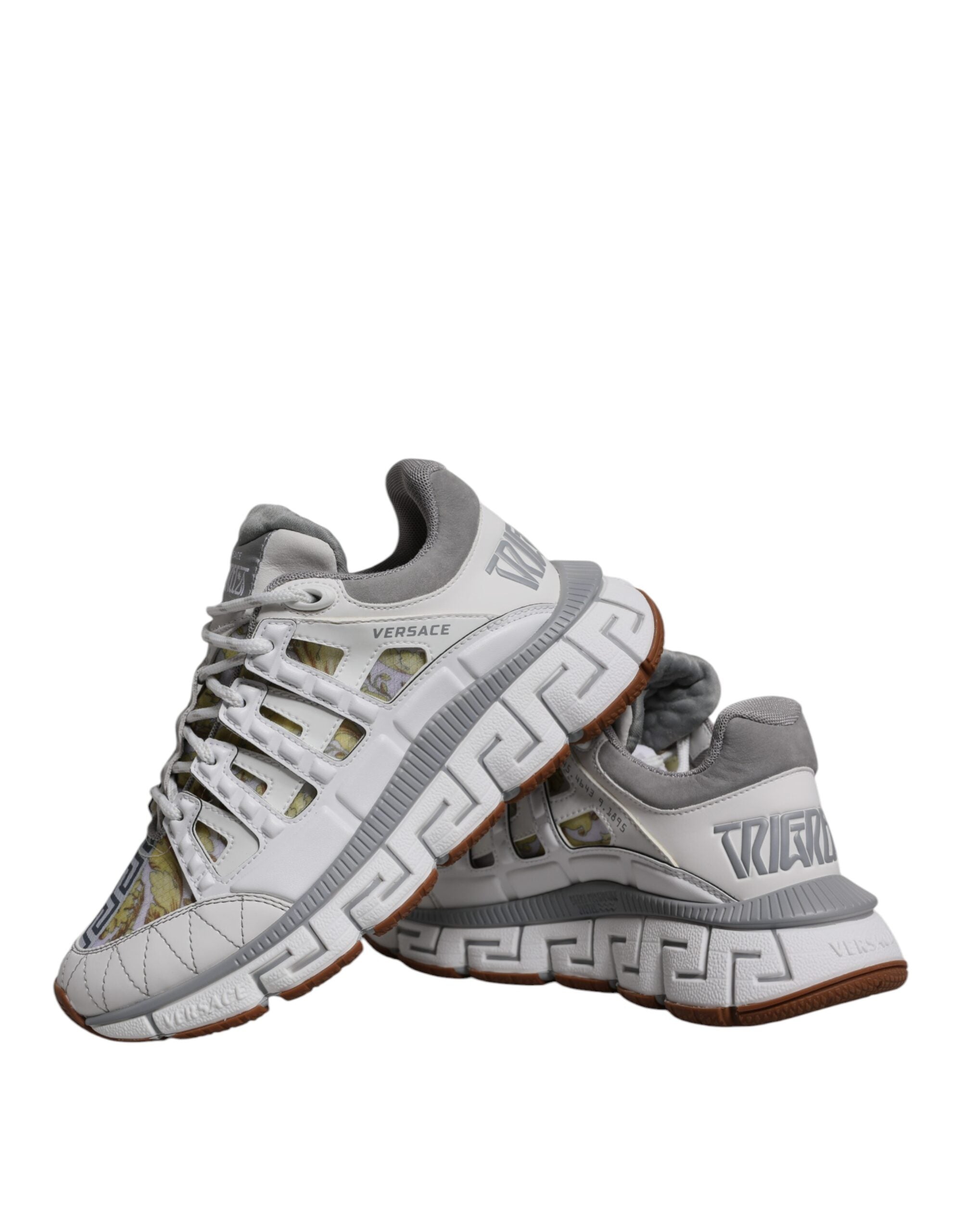 Versace White Trigreca Barocco Print Low Top Sneakers Shoes -   -  Versace.