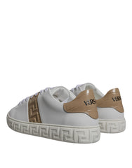 Versace White Brown Greca Print TPU Low Top Men Sneakers Shoes -   -  Versace.