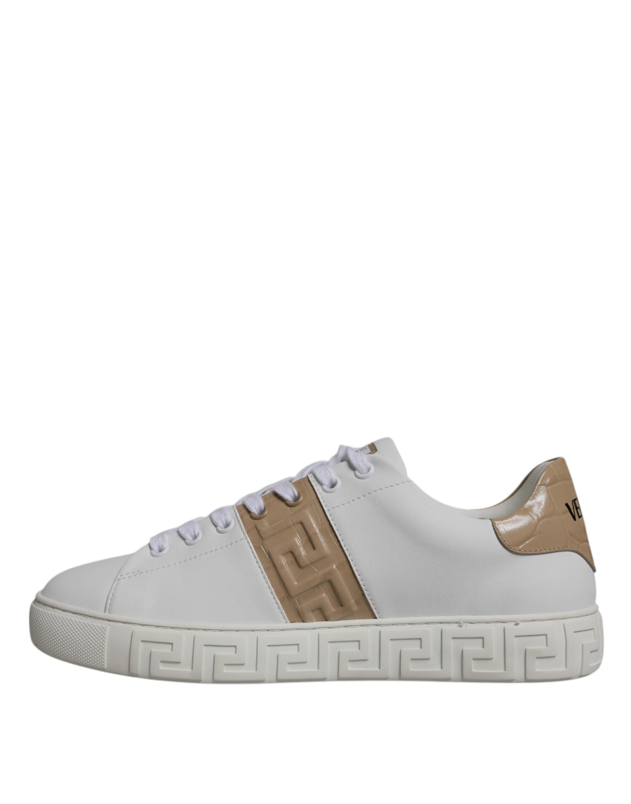 Versace White Brown Greca Print TPU Low Top Men Sneakers Shoes -   -  Versace.