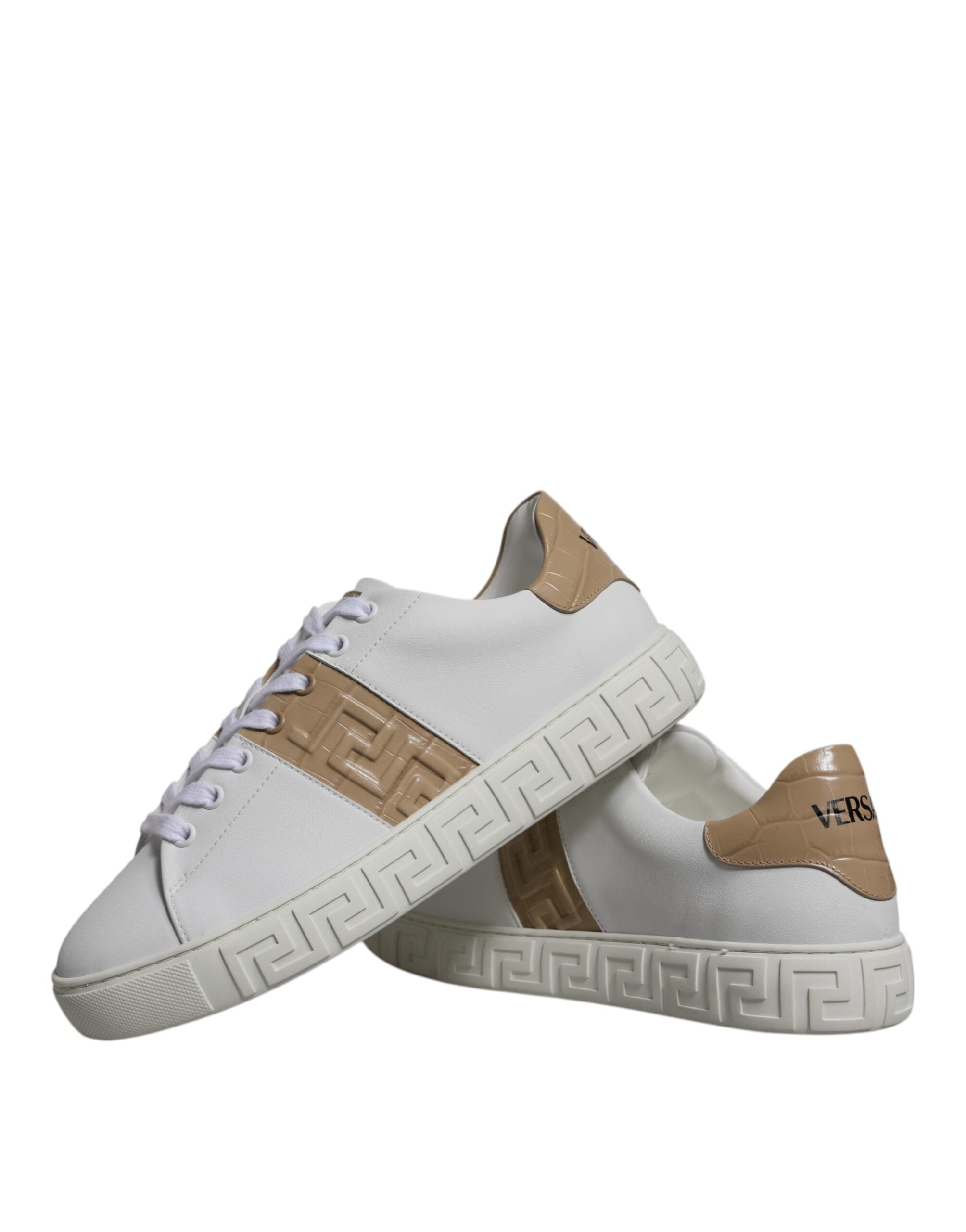 Versace White Brown Greca Print TPU Low Top Men Sneakers Shoes -   -  Versace.
