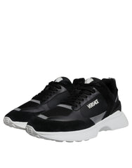 Versace Black Canvas Quad Fabric Medusa Low Top Sneaker Shoes -   -  Versace.