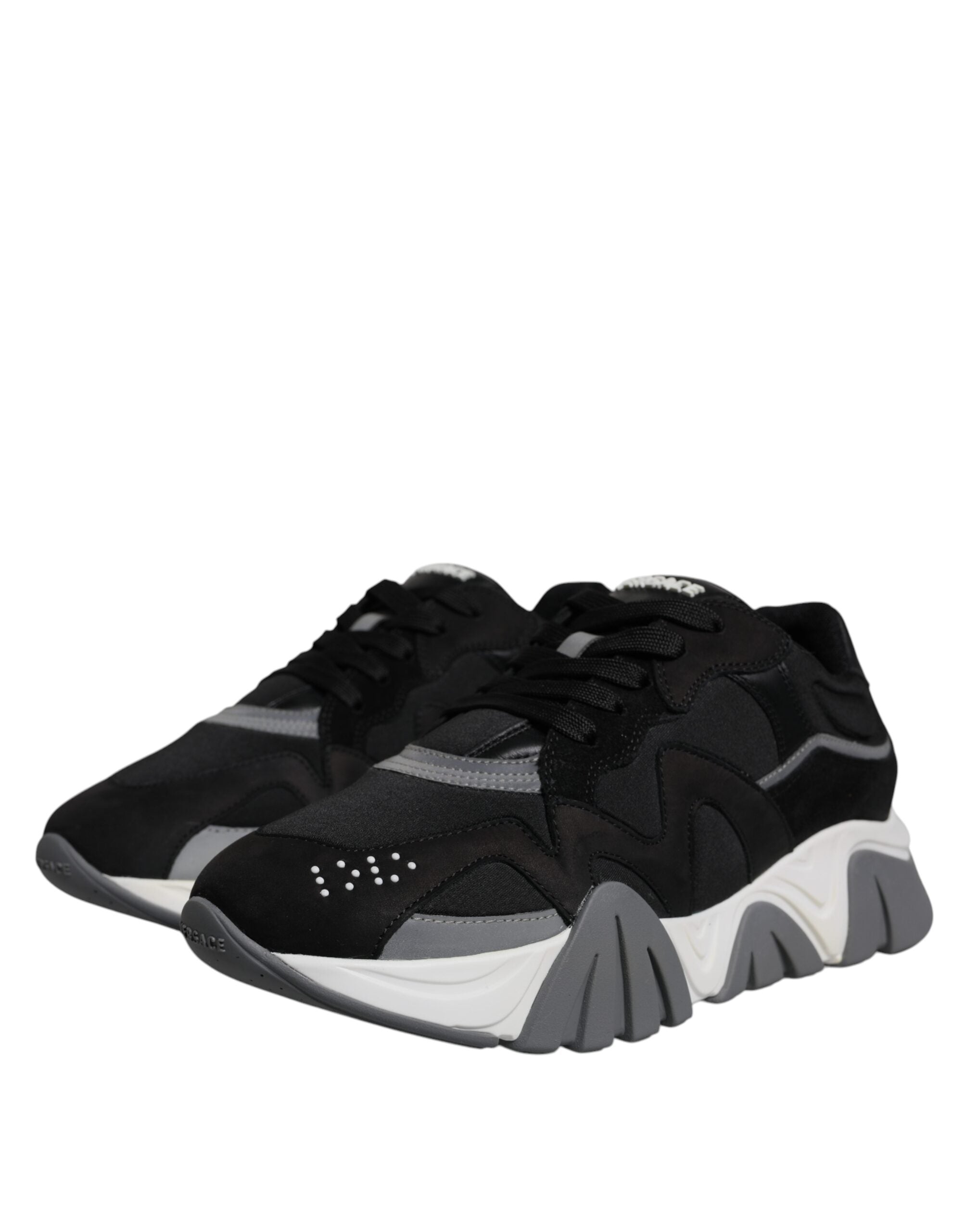 Versace Black Leather Neoprene Chunky Low Top Sneakers Squalo Shoes -   -  Versace.