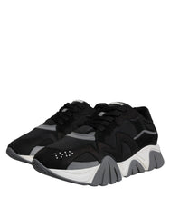Versace Black Leather Neoprene Chunky Low Top Sneakers Squalo Shoes -   -  Versace.