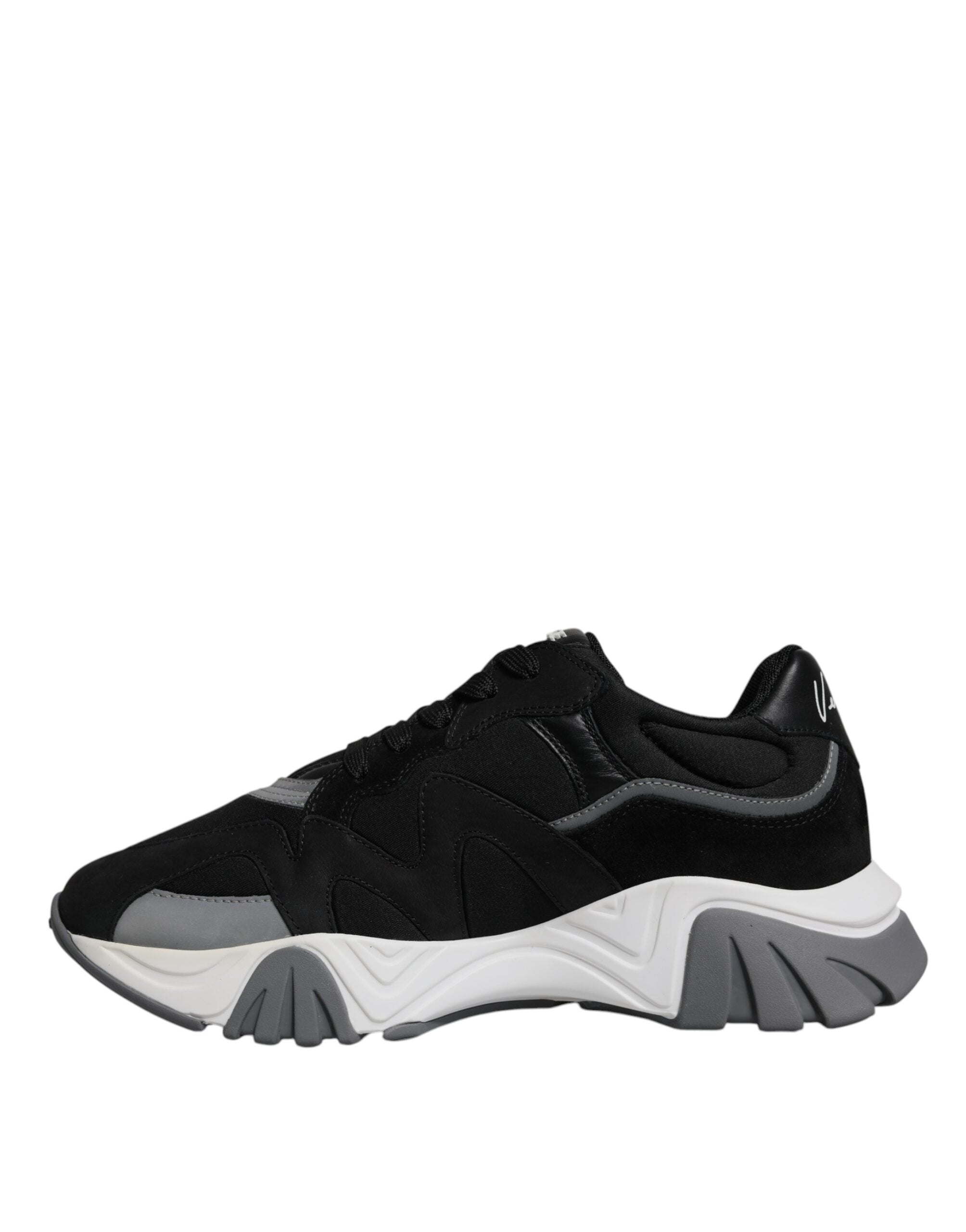 Versace Black Leather Neoprene Chunky Low Top Sneakers Squalo Shoes -   -  Versace.